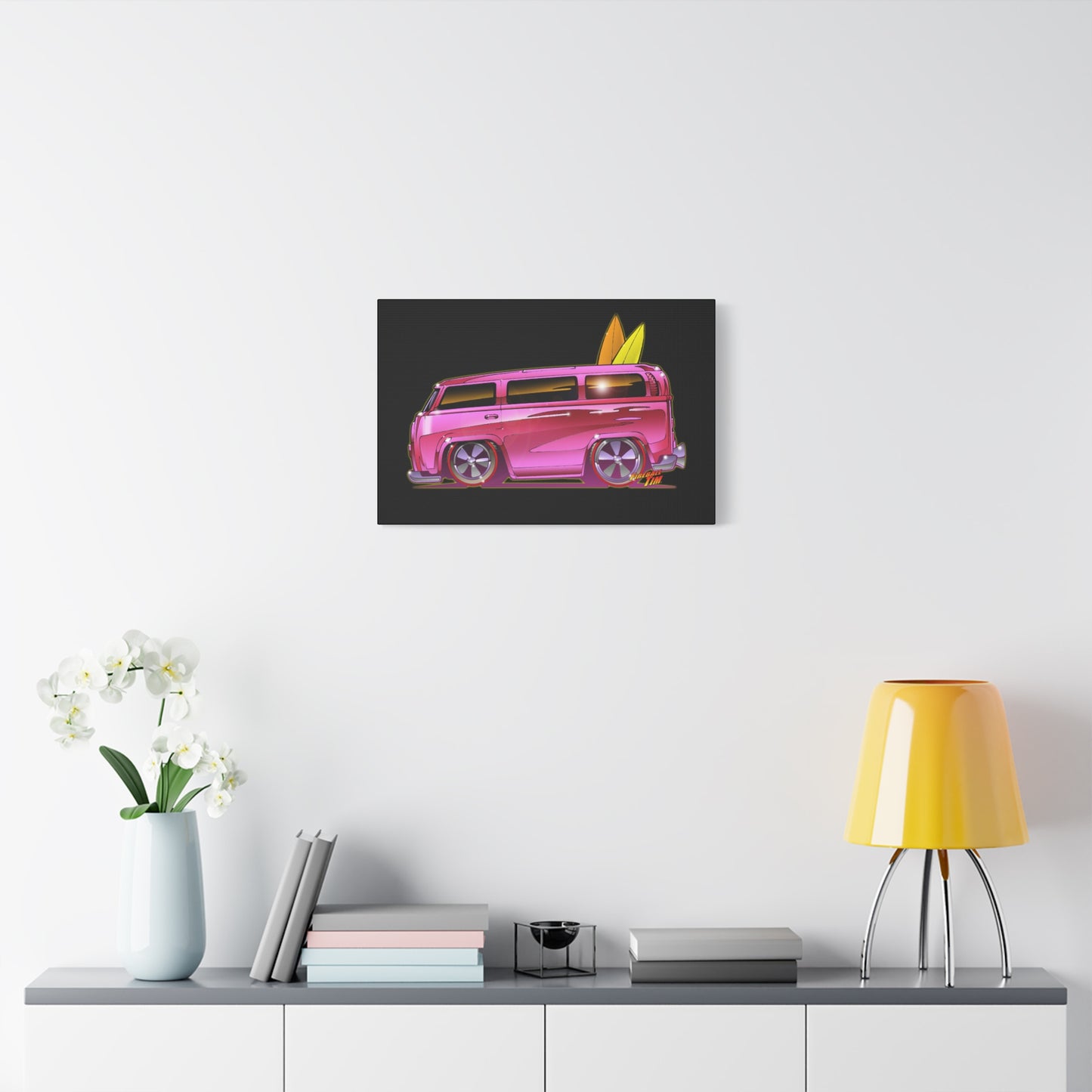 HOT WHEELS PINK BEACH BOMB BUS Fireball Art Canvas Print