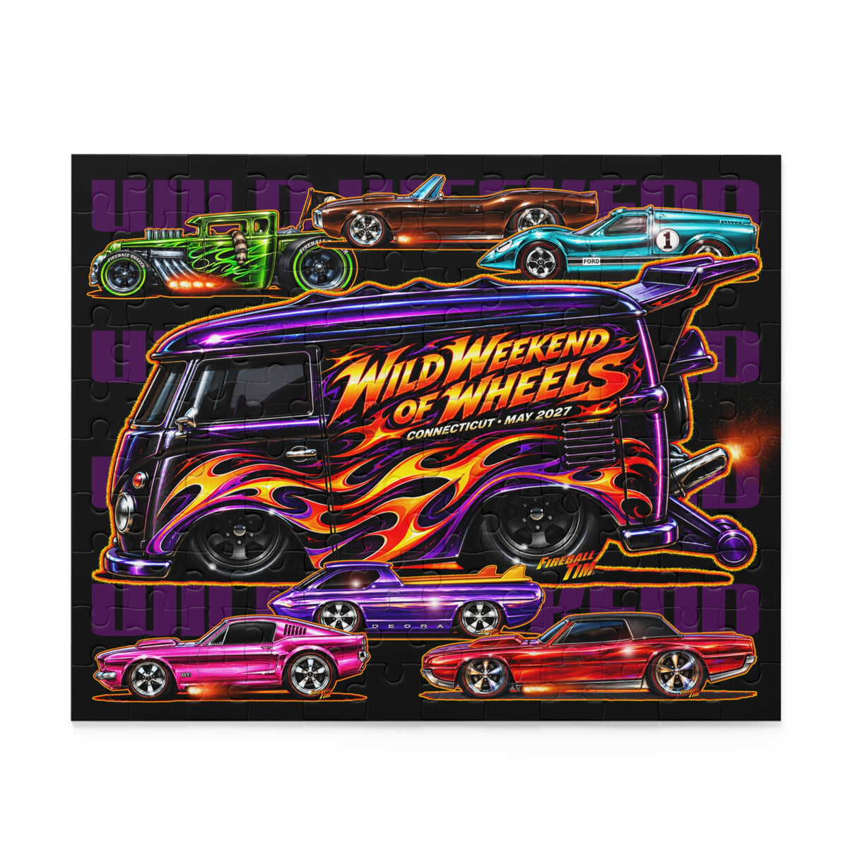 WILD WEEKEND of WHEELS Hot Wheels Jigsaw Puzzle — Retro Hot Rods (120/252/500‑Piece)