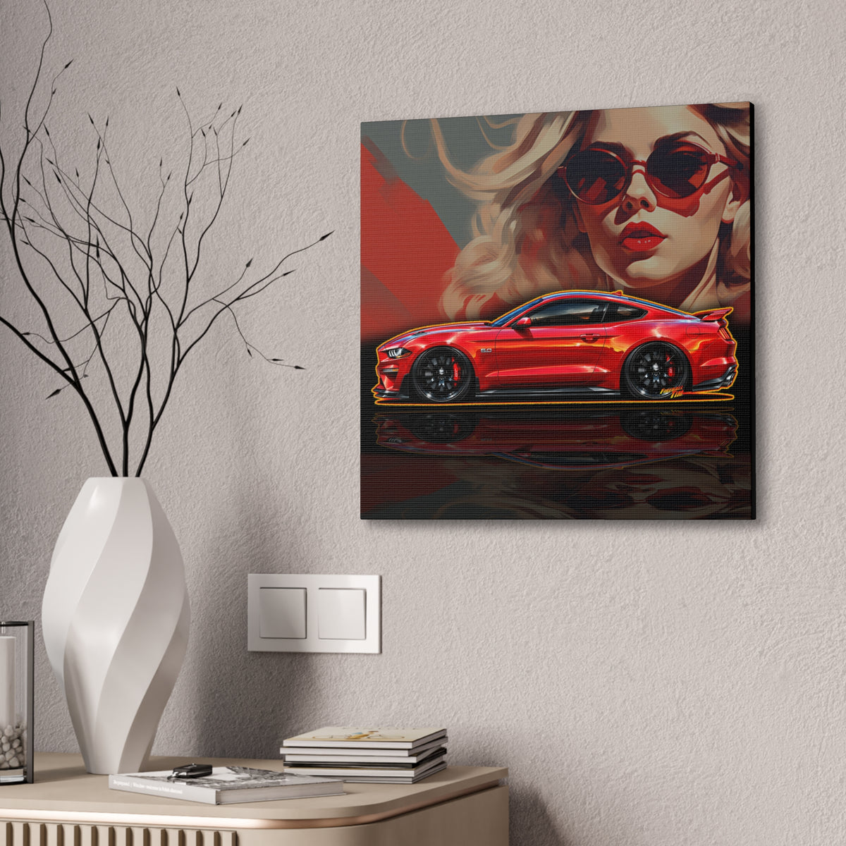 FORD MUSTANG 2019 GT 5.0 Collectible Fireball Art Canvas Stretched Print
