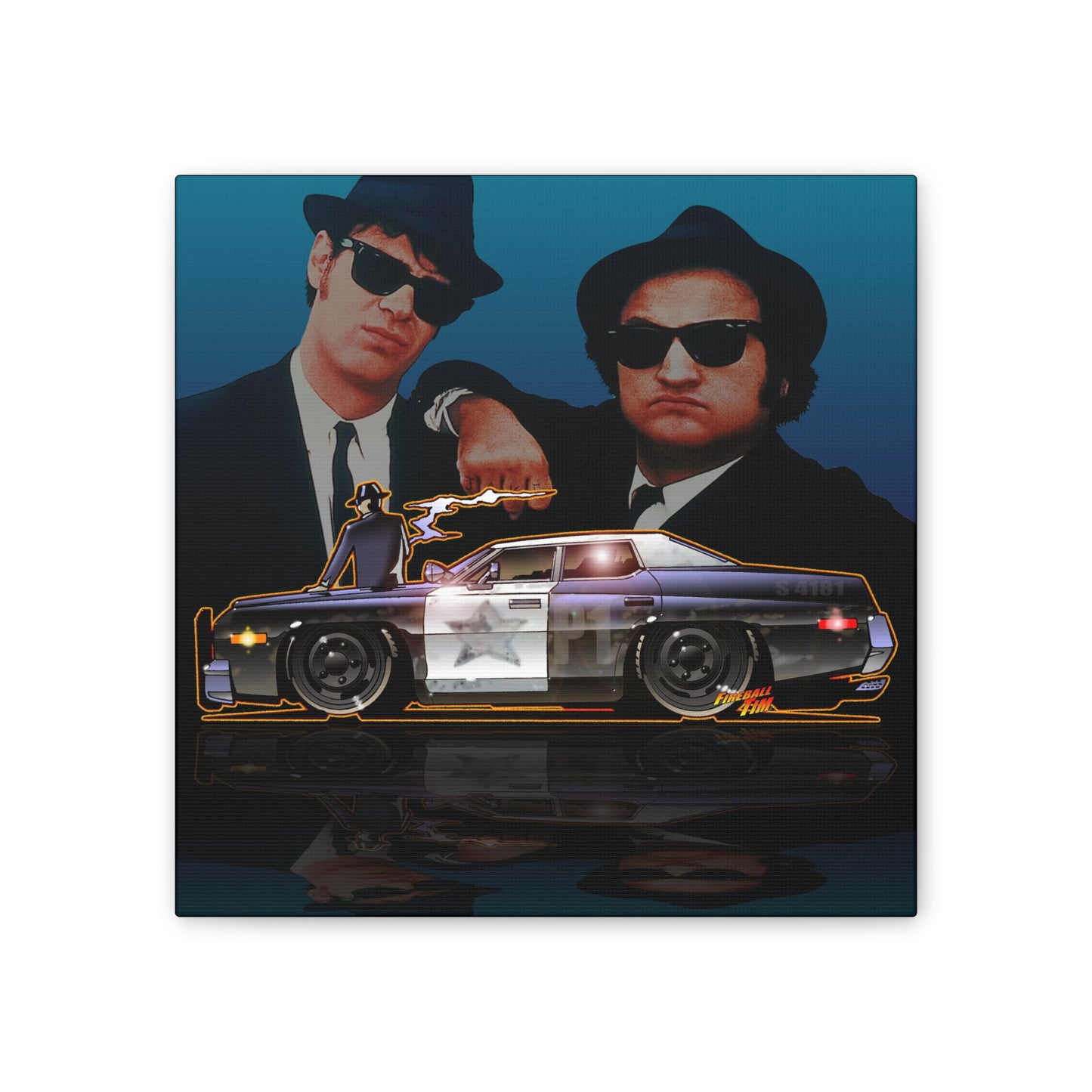 Retro BLUES BROTHERS BLUESMOBILE Canvas Art - Cool Car & Iconic Duo 2 Sizes