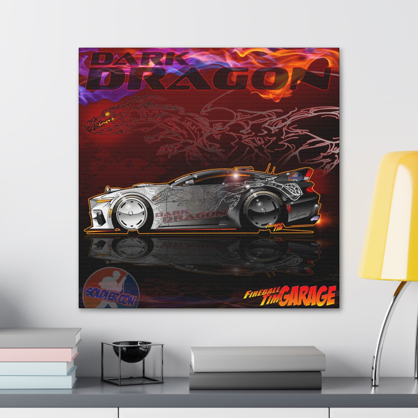 SOLDIER CON DARK DRAGON FORD MUSTANG Concept Art Canvas Print 12x12 and 24x24