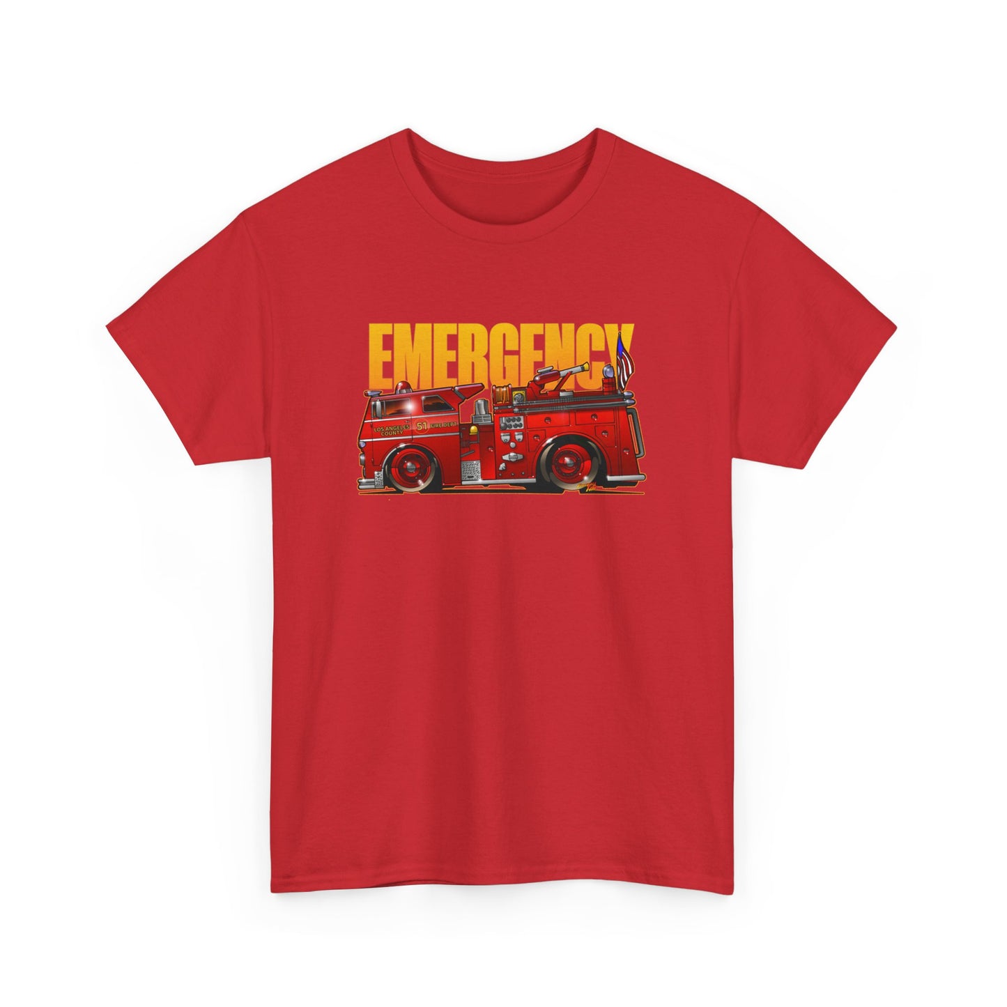 EMERGENCY ENGINE 51 TV Show Concept Art Fire Engine Heavy Cotton Tee 12 Colors