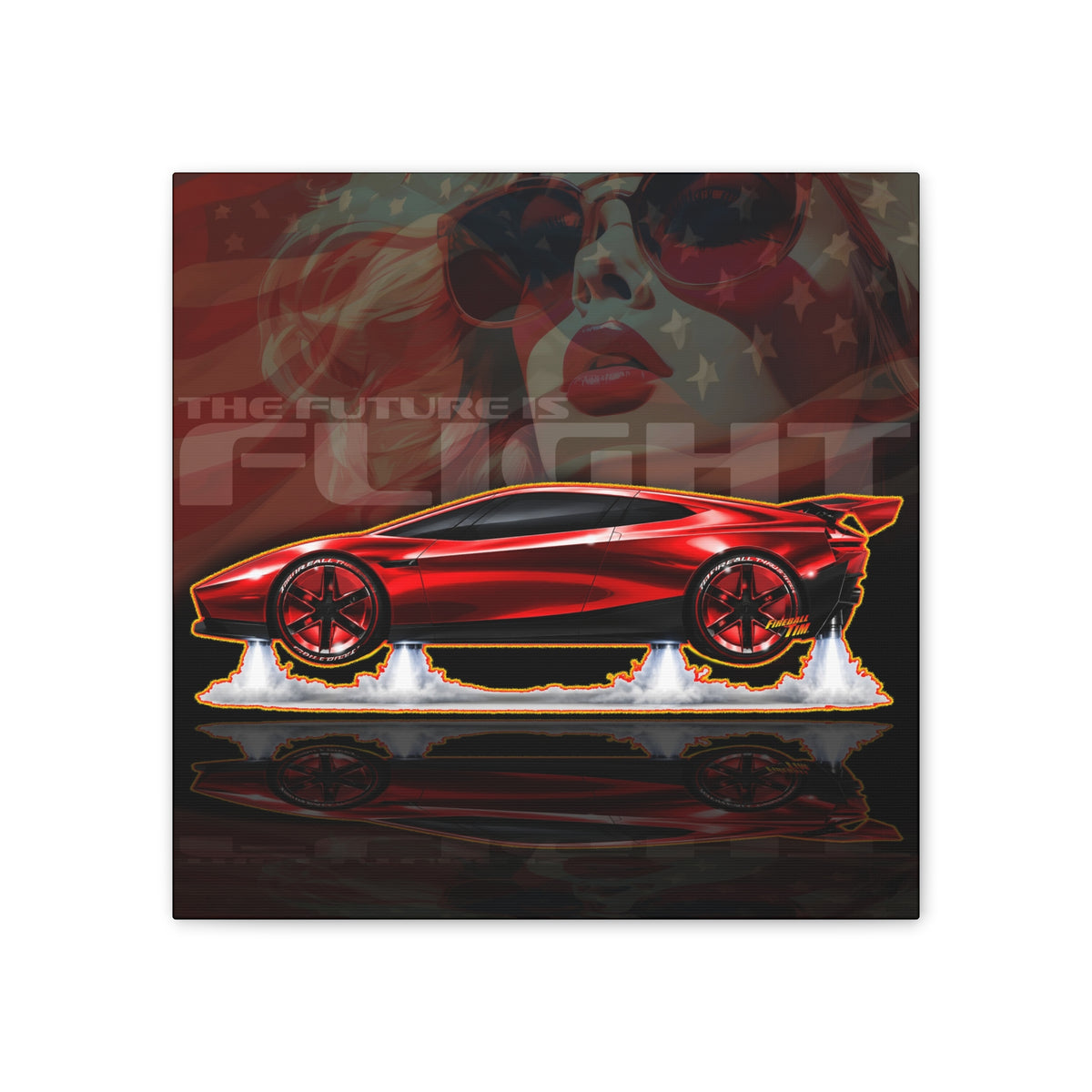 TESLA FLYING ROADSTER Collectible Fireball Art Canvas Stretched Print