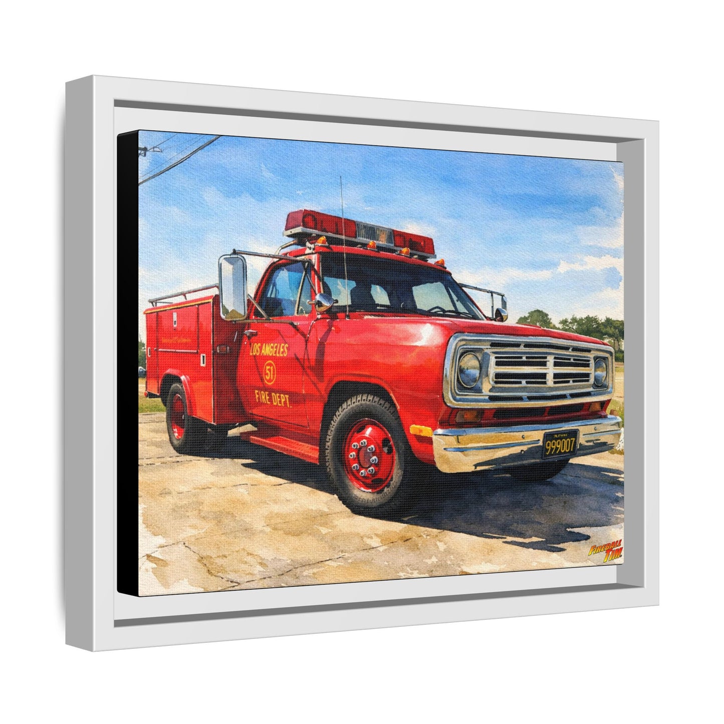 EMERGENCY SQUAD 51 WATERCOLOR PAINTING Fireball TV Car Canvas Print - Framed | Wall Art 24x18