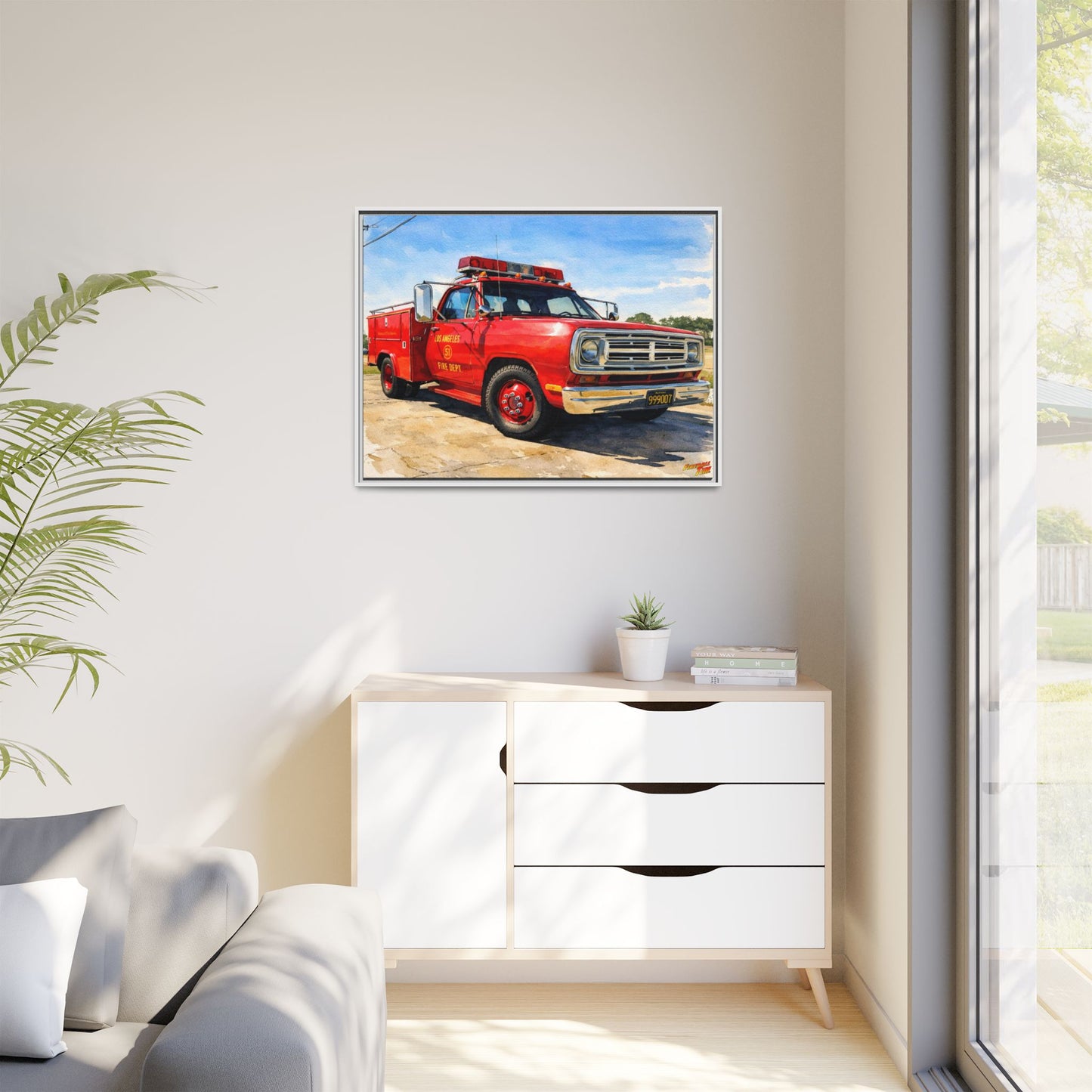 EMERGENCY SQUAD 51 WATERCOLOR PAINTING Fireball TV Car Canvas Print - Framed | Wall Art 24x18
