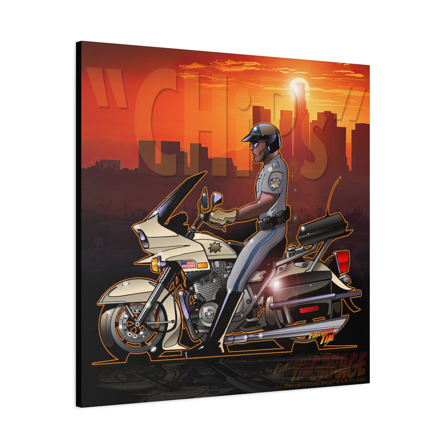 CHiPS TV Show Kawasaki Motorcycle Fireball Art Canvas Print