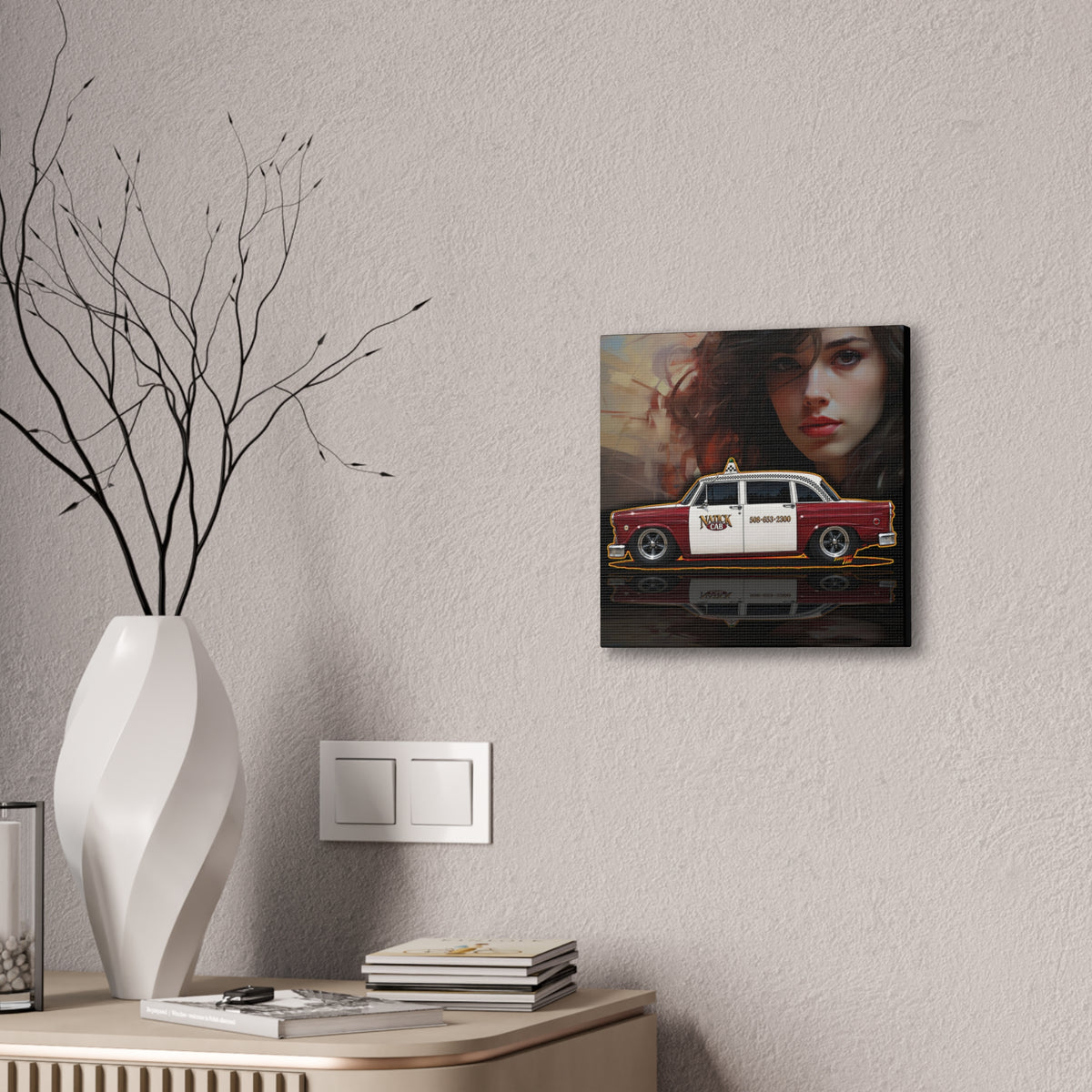 NATICK CHECKER CAB Collectible Fireball Art Canvas Stretched Print