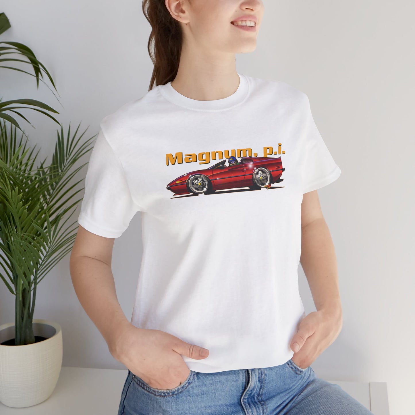 MAGNUM PI FERRARI 308 GTS Unisex Jersey Fireball Art Tee Shirt - Multiple Colors
