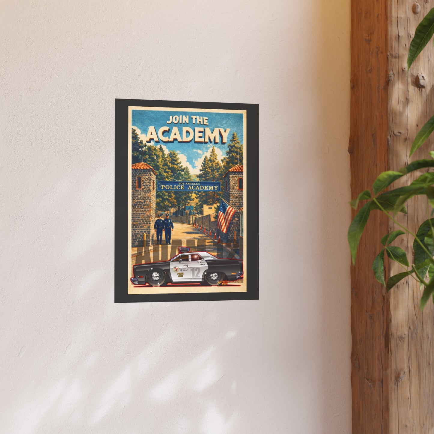 VISIT LOS ANGELES POLICE ACADEMY Adam 12 Plymouth Vintage Fireball Art Travel Poster Satin/Matte
