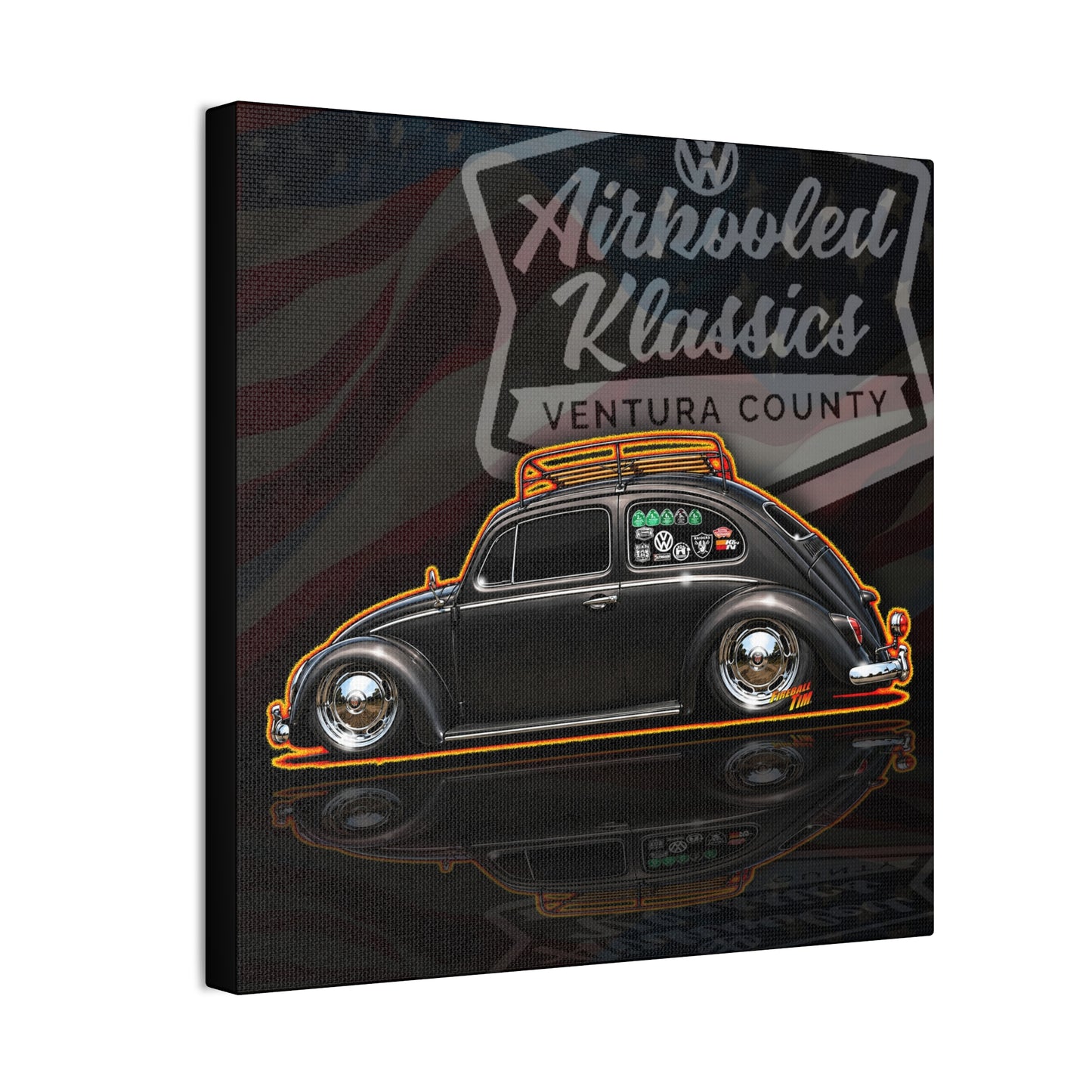 AIRKOOLED KLASSICS Custom VW Bug Collectible Fireball Art Canvas Stretched Print