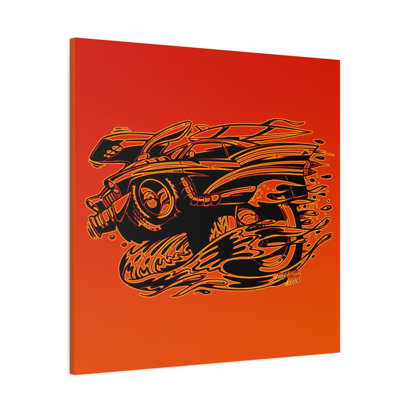 HOT ROD CHEVY Muscle Car Fireball Art Canvas Wall Print - Multiple Sizes
