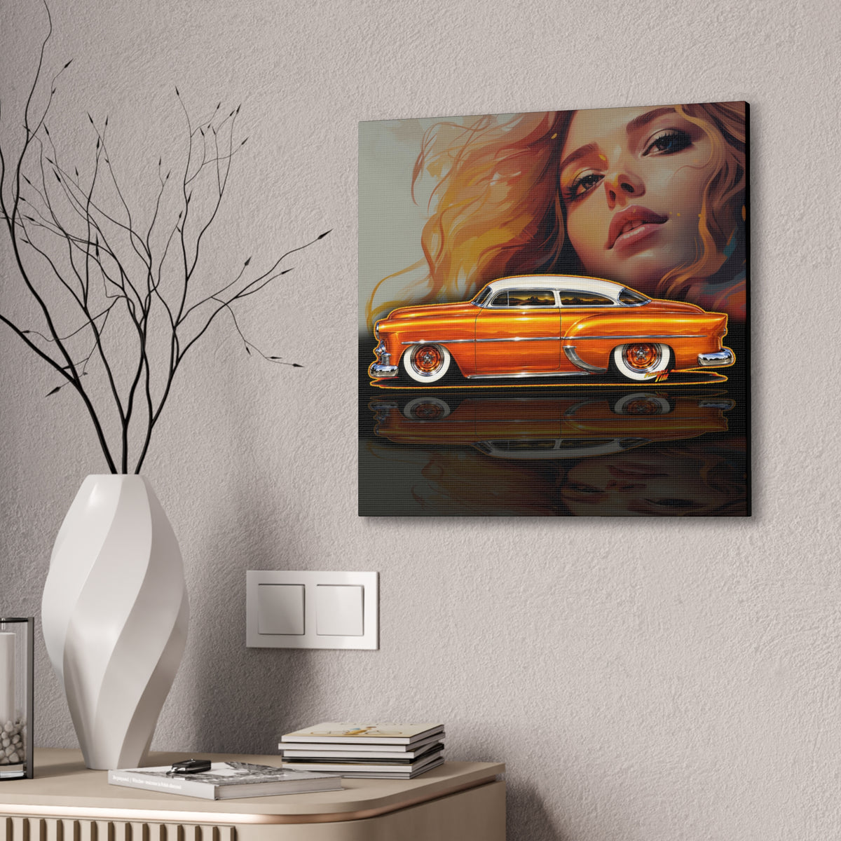 CHEVROLET KUSTOM 1953 Collectible Fireball Art Canvas Stretched Print