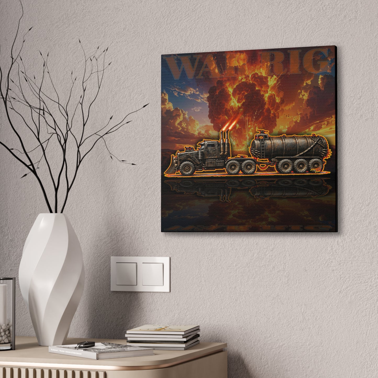 MAD MAX War Rig Collectible Fireball Art Canvas Stretched Print
