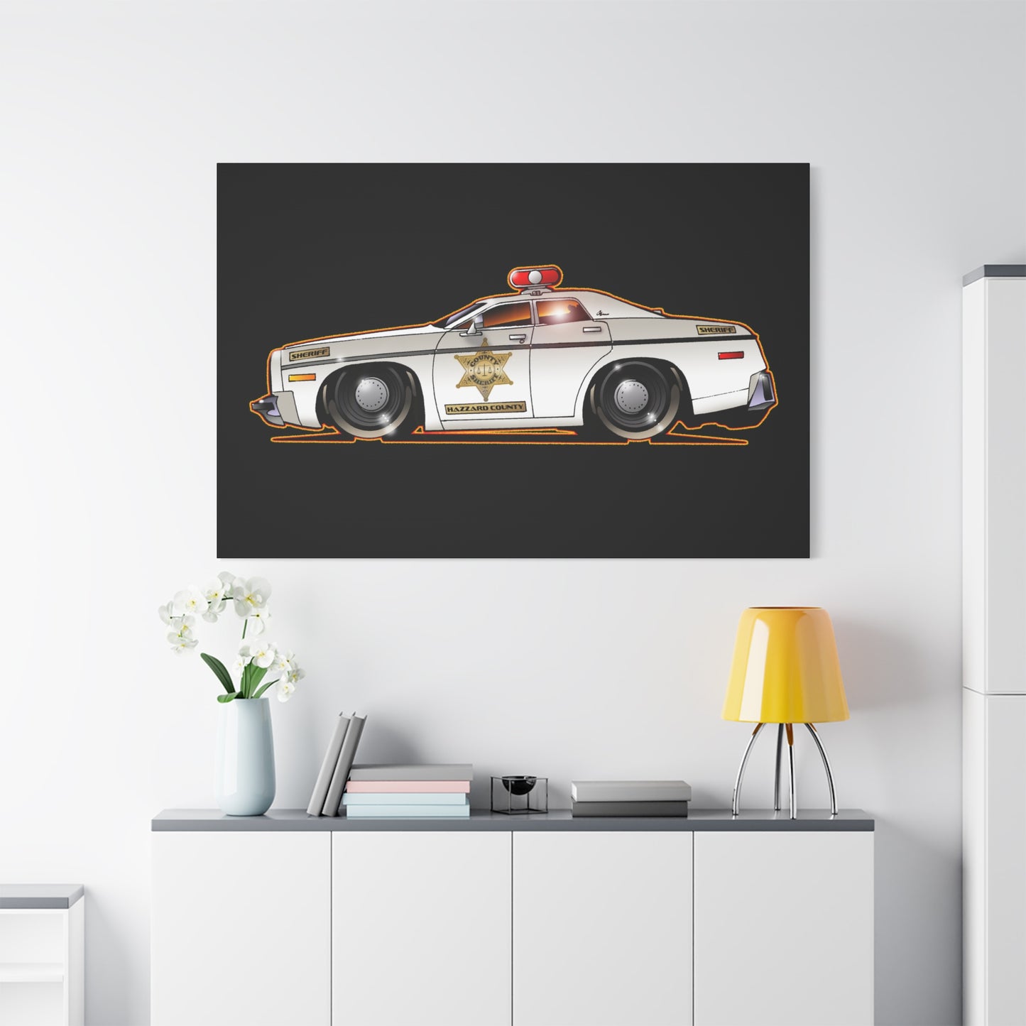 DUKES OF HAZZARD SHERIFF POLICE CAR Fireball Art Canvas Print