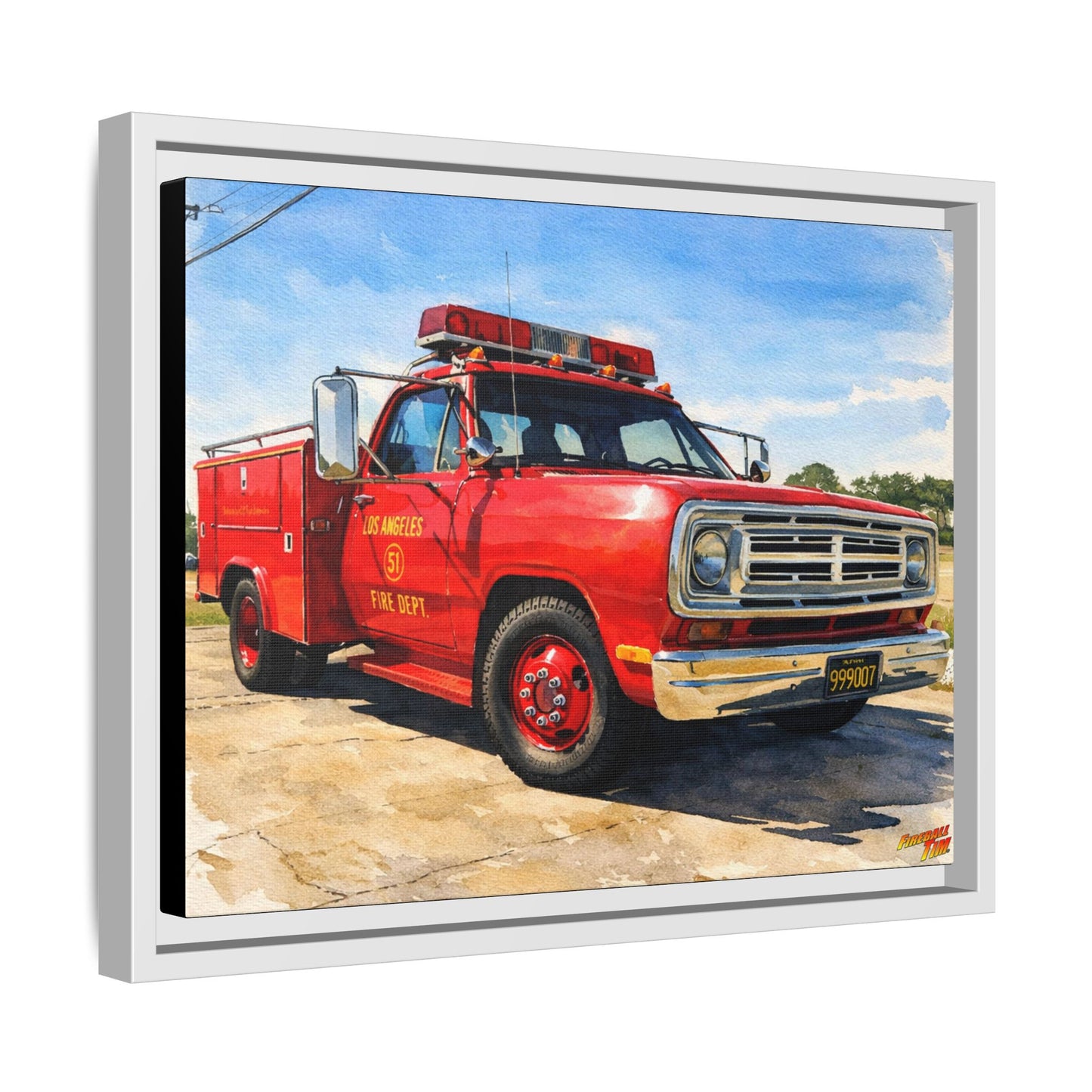 EMERGENCY SQUAD 51 WATERCOLOR PAINTING Fireball TV Car Canvas Print - Framed | Wall Art 24x18