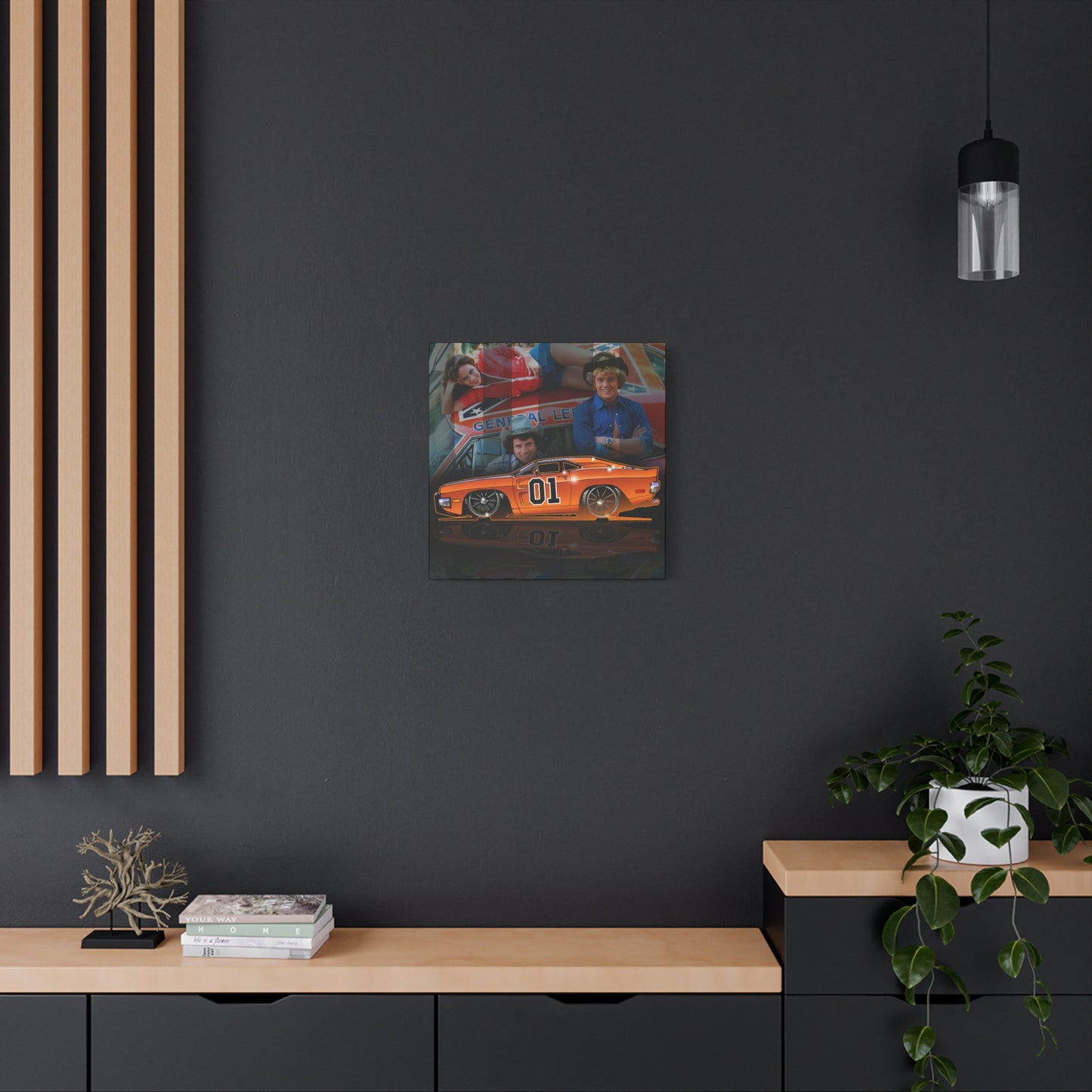 DUKES OF HAZZARD General Lee Dodge Charger Fireball Art Canvas Wall Print - 12x12