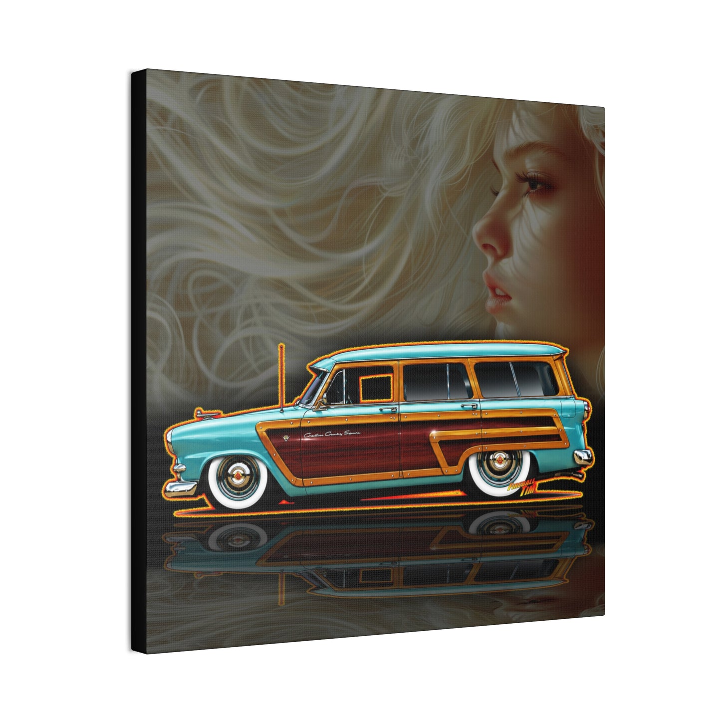 FORD CRESTLINE Country Squire Station Wagon 1953 Collectible Art Canvas Stretched Print