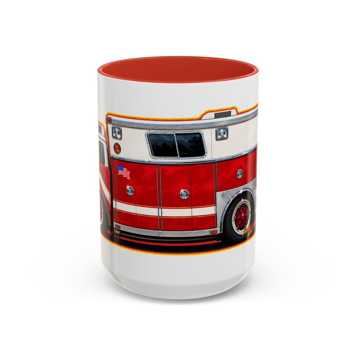 FIRE TRUCK Collectible Fireball Art Coffee Mug - 2 Sizes