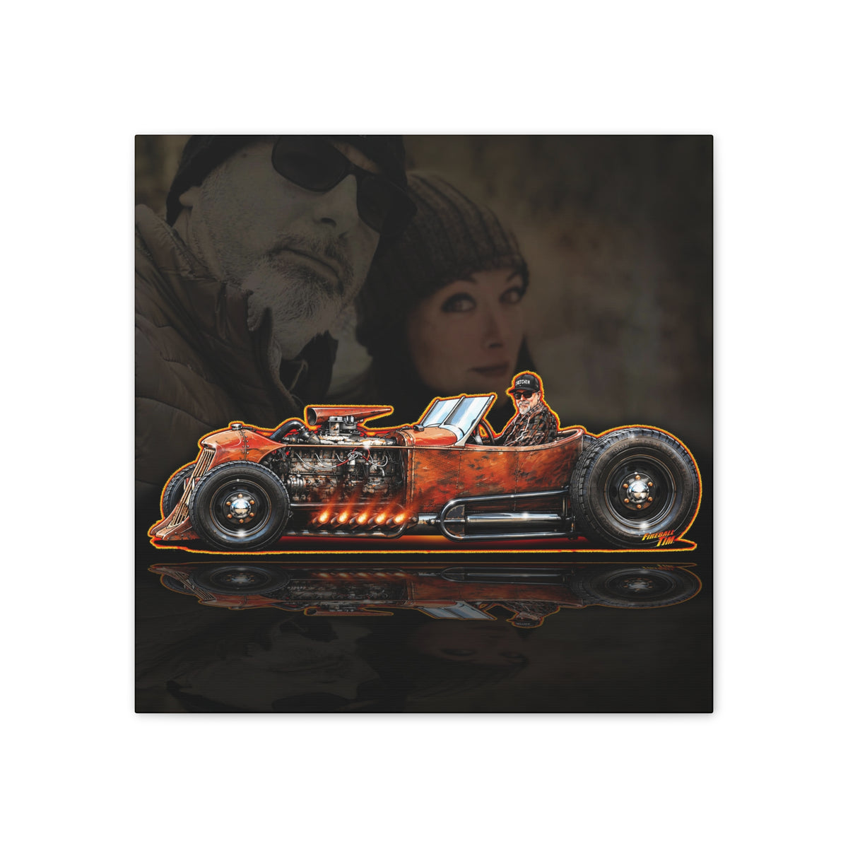 CUSTOM RAT ROD Hot Rod Gretchen Collectible Fireball Art Canvas Stretched Print