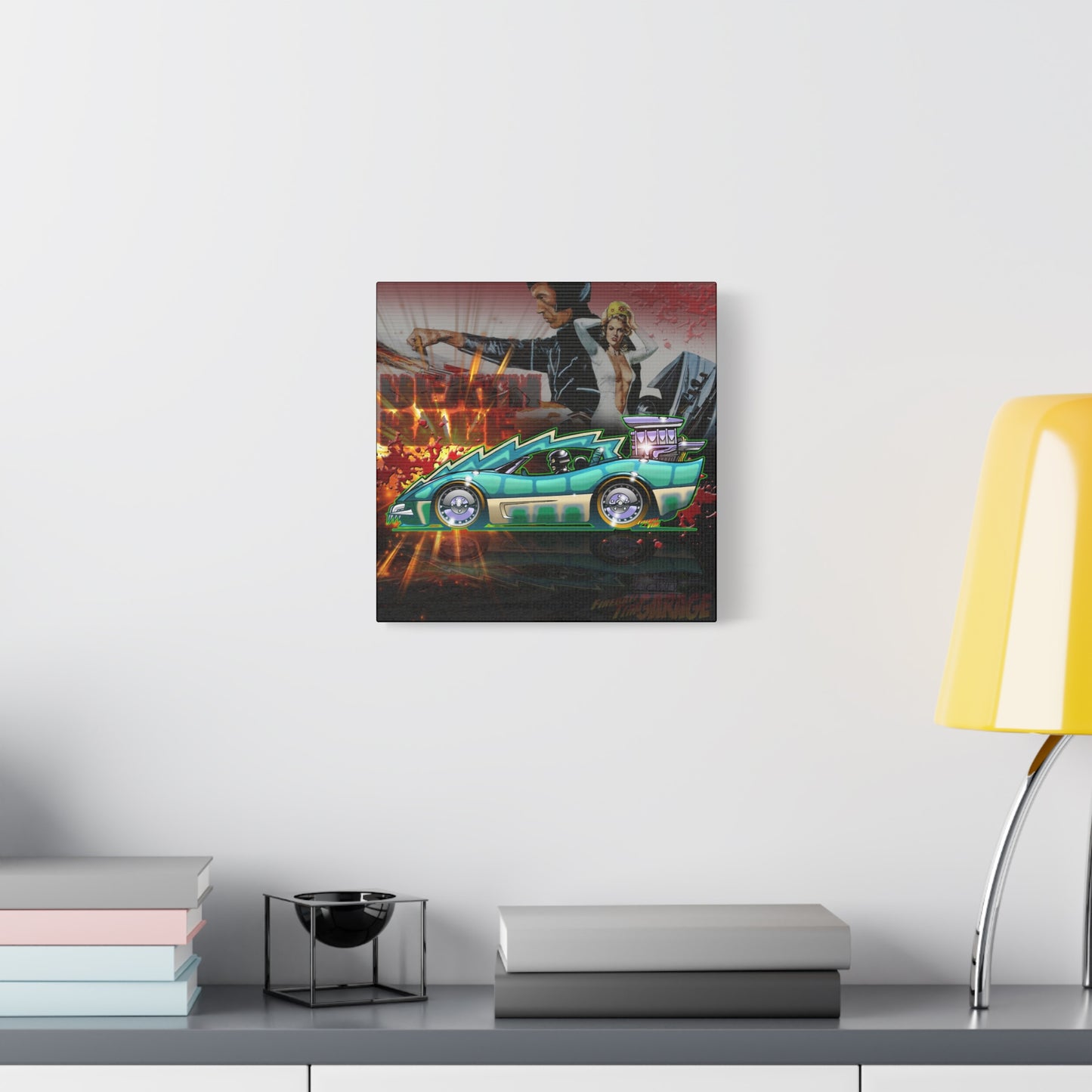 DEATH RACE 2000 Fireball Art Classic Car Art Canvas Print - 12x12