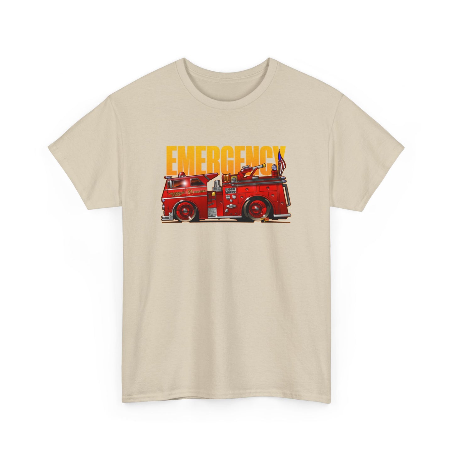 EMERGENCY ENGINE 51 TV Show Concept Art Fire Engine Heavy Cotton Tee 12 Colors