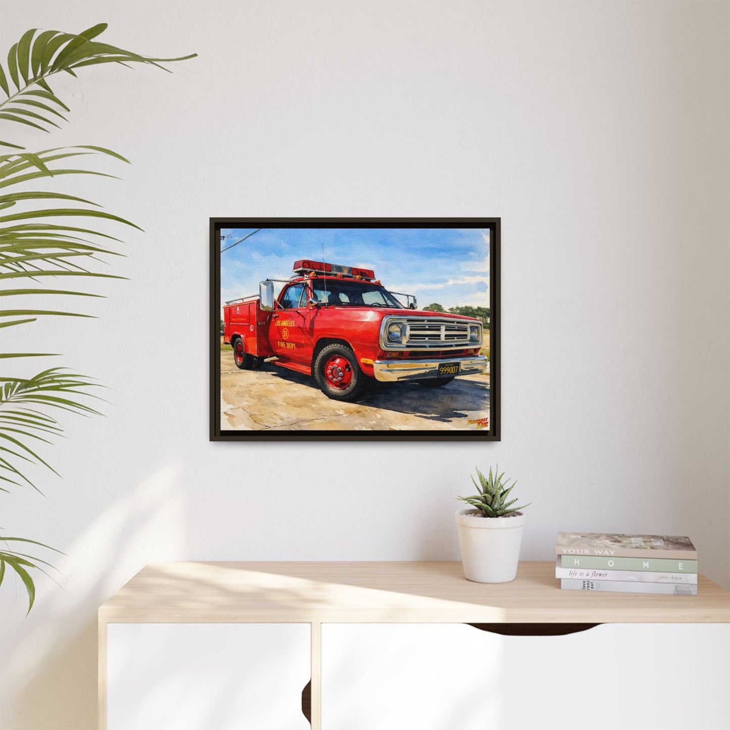 EMERGENCY SQUAD 51 WATERCOLOR PAINTING Fireball TV Car Canvas Print - Framed | Wall Art 24x18