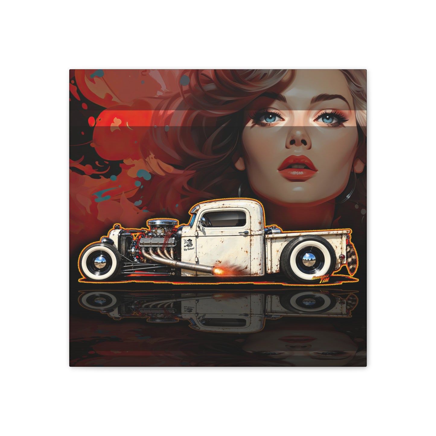 OUTLAW 150 Hot Rod Rat Rod Collectible Fireball Art Canvas Stretched Print