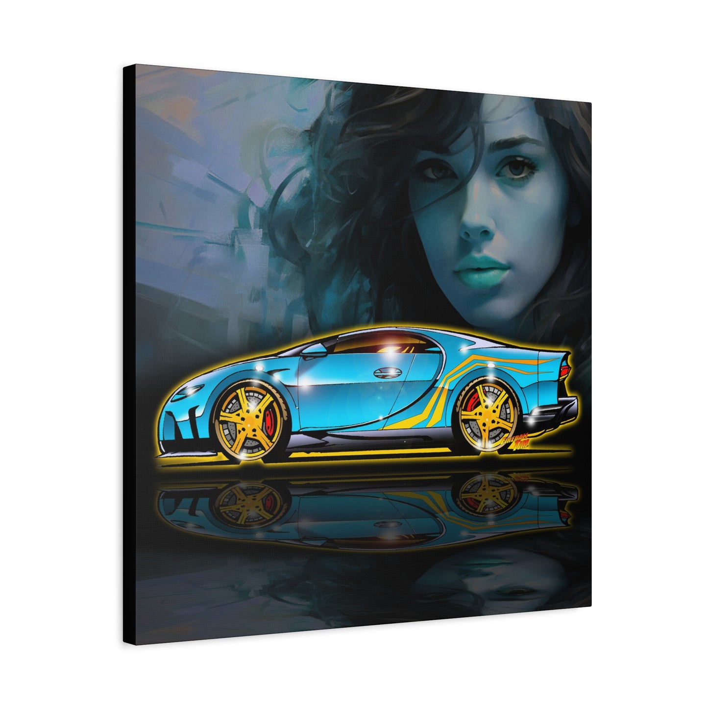 BUGATTI CHIRON Hypercar Fireball Art Canvas Wall Print
