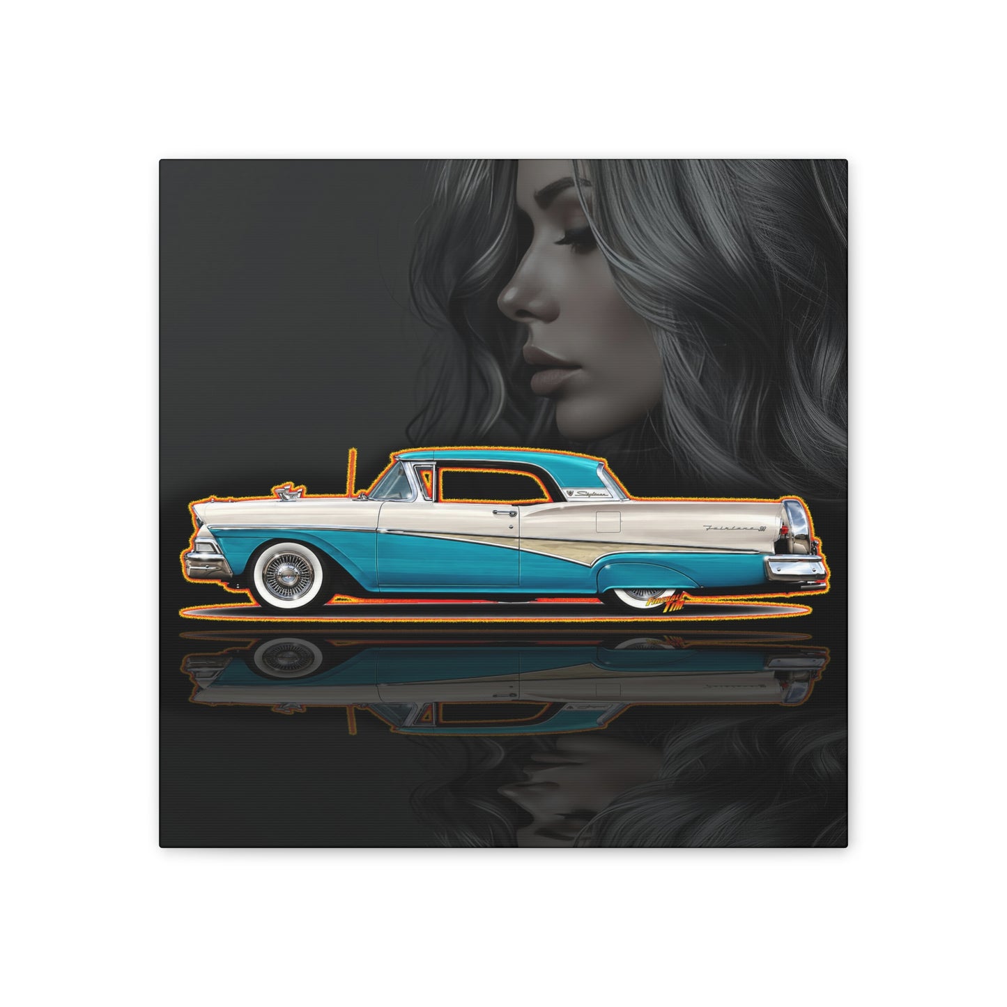 FORD FAIRLANE SKYLINER 1958 Collectible Fireball Art Canvas Stretched Print