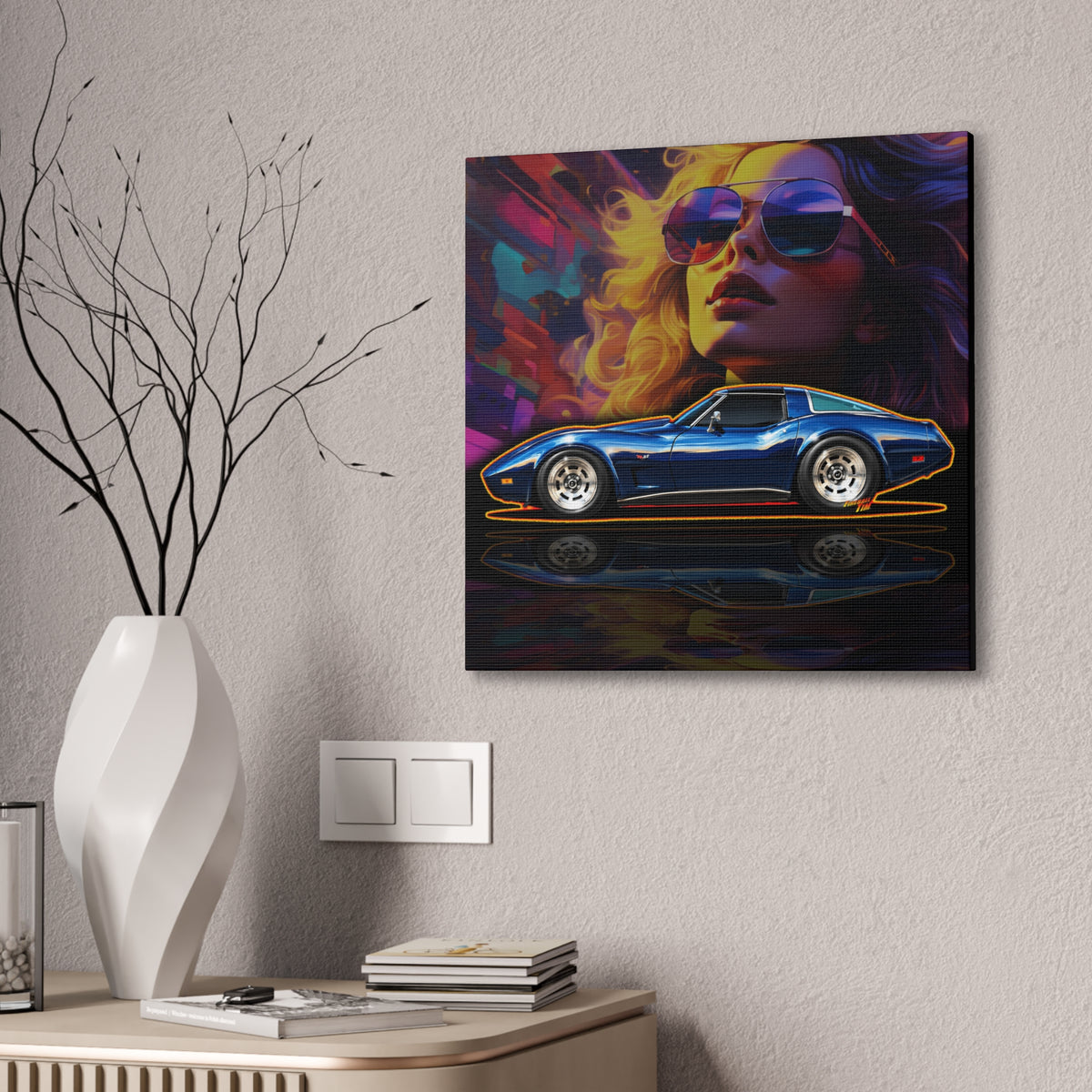CHEVROLET CORVETTE 1978 Collectible Fireball Art Collectible Canvas Stretched Print