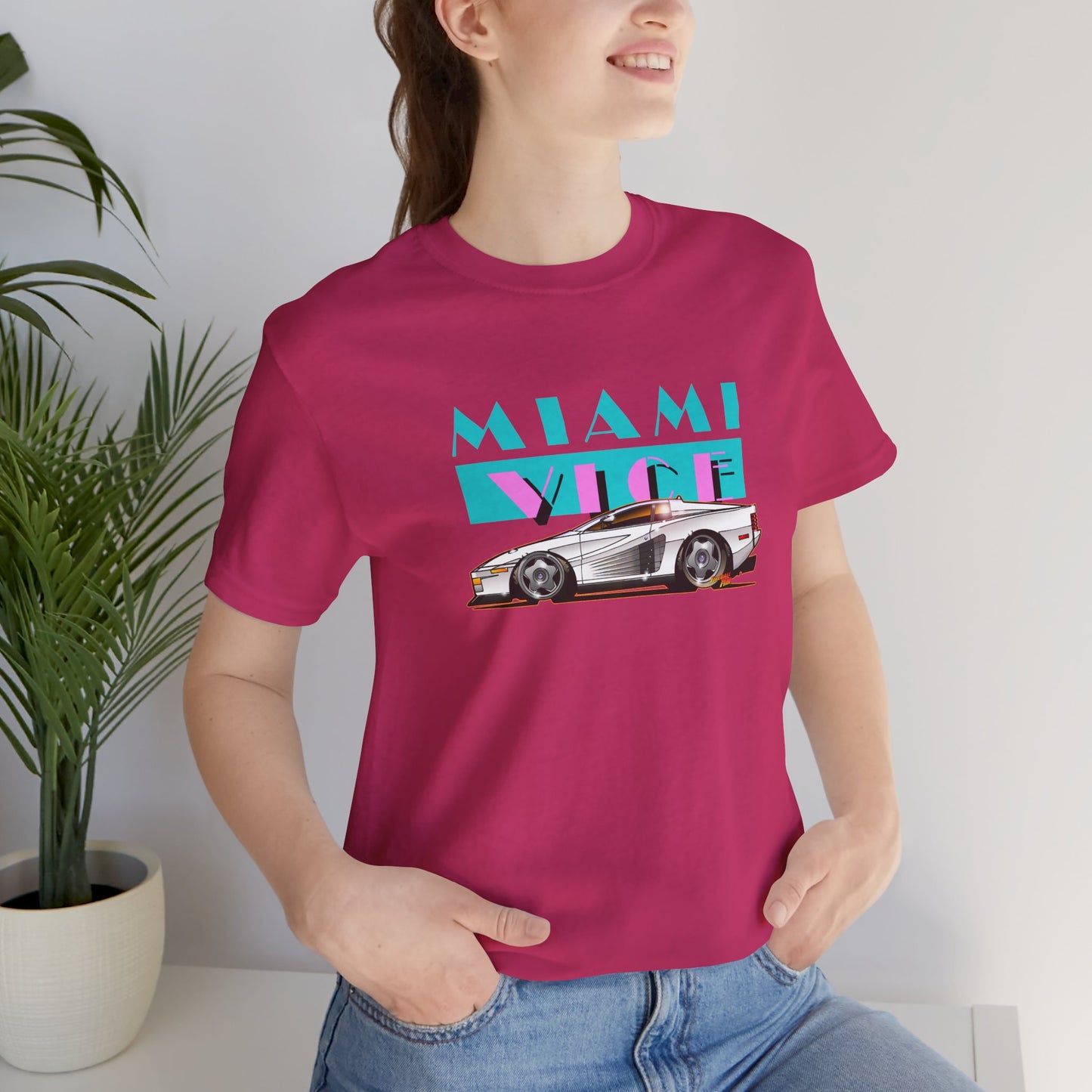 MIAMI VICE FERRARI TESTAROSSA TV Show Short Sleeve Tee 12 Colors