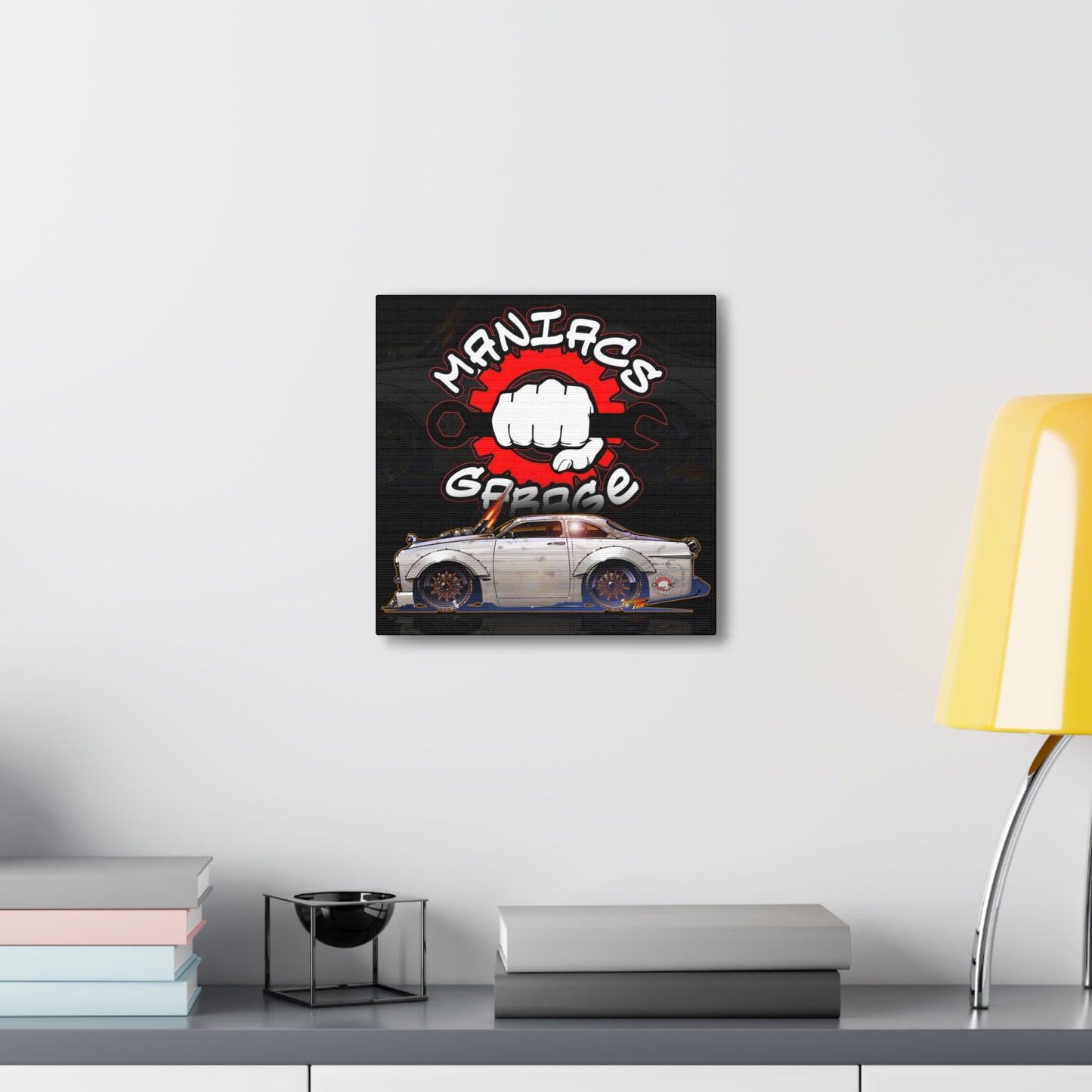 MANIACS GARAGE BORN49AIN 1949 FORD Concept Art Canvas Print 12x12