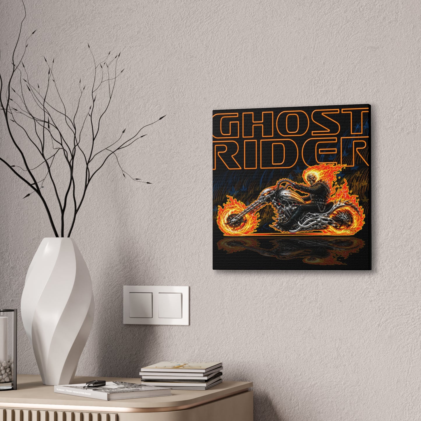 GHOST RIDER CHOPPER Collectible Fireball Art Canvas Stretched Print
