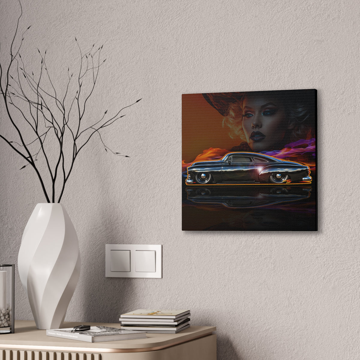 OUTLAW 150 Hot Rod Rat Rod Collectible Fireball Art Canvas Stretched Print