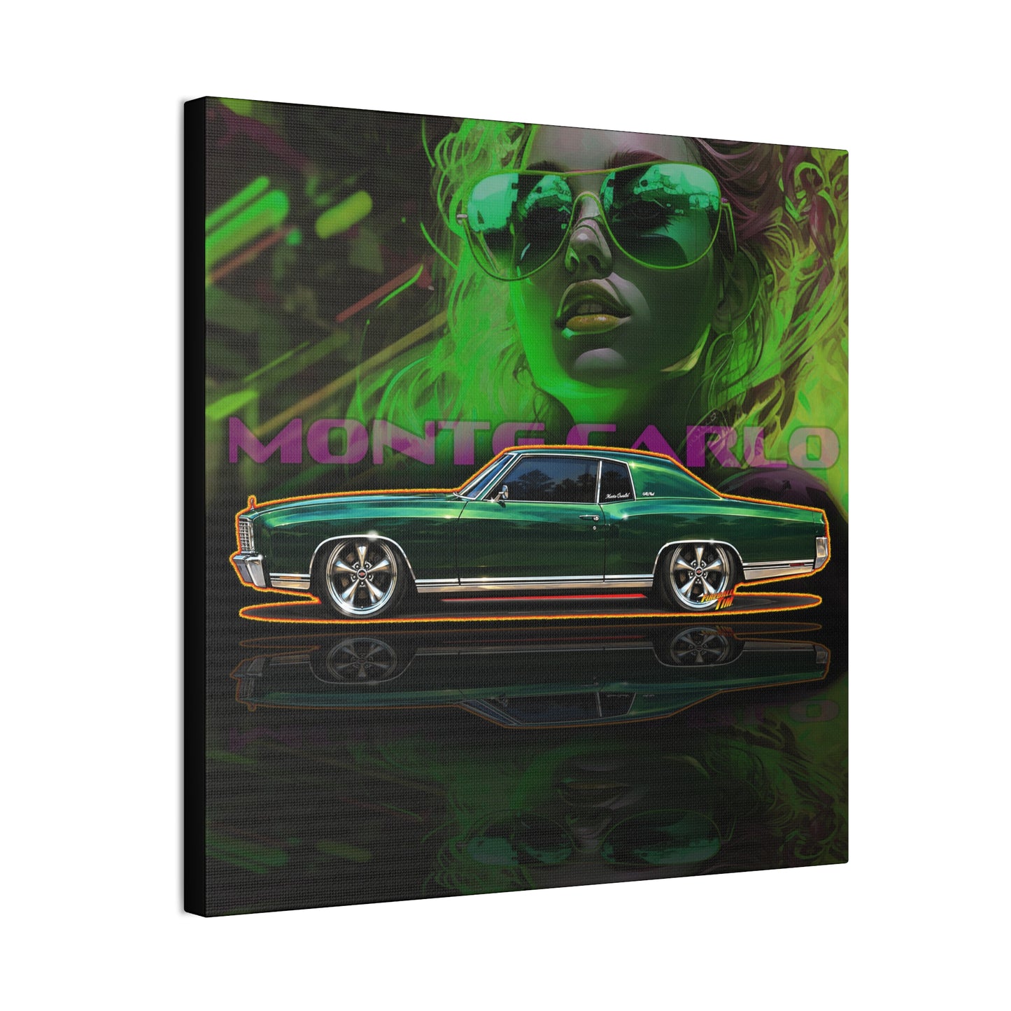 CHEVY MONTE CARLO 1971 Collectible Fireball Art Canvas Stretched Print