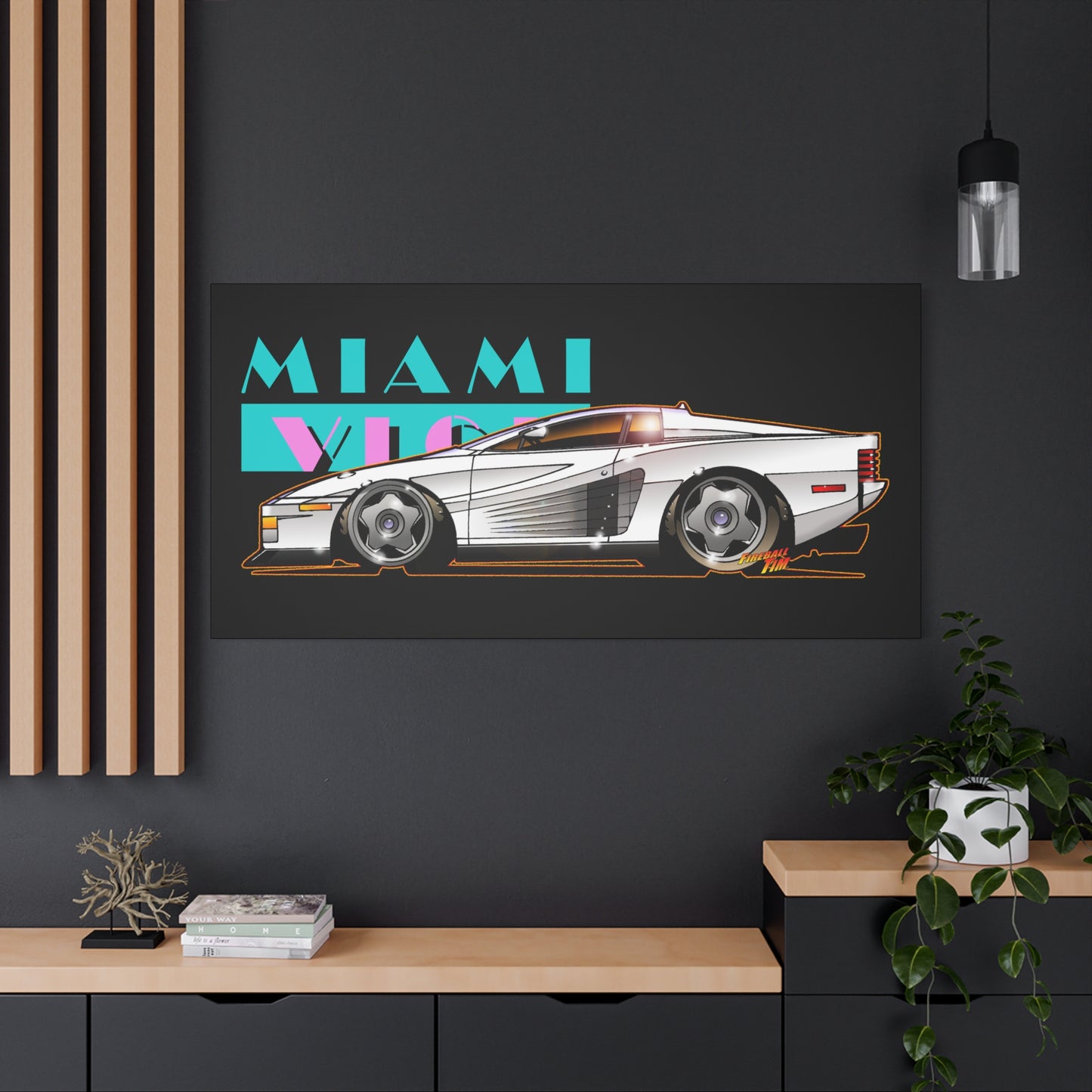 MIAMI VICE FERRARI TESTAROSSA Fireball Canvas Art Wall Print