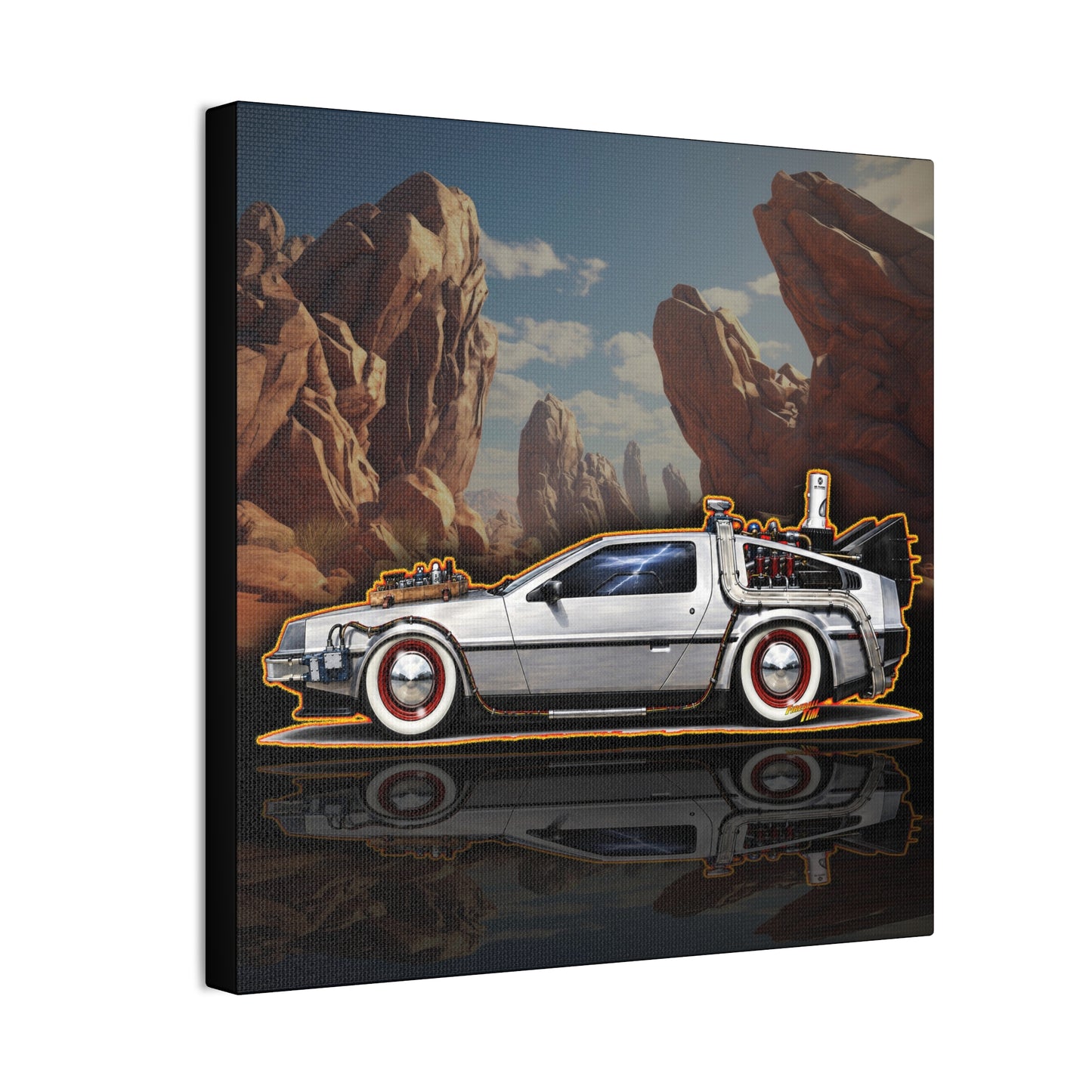 BACK to the FUTURE 3 1885 Delorean Time Machine Collectible Fireball Art Canvas Stretched Print