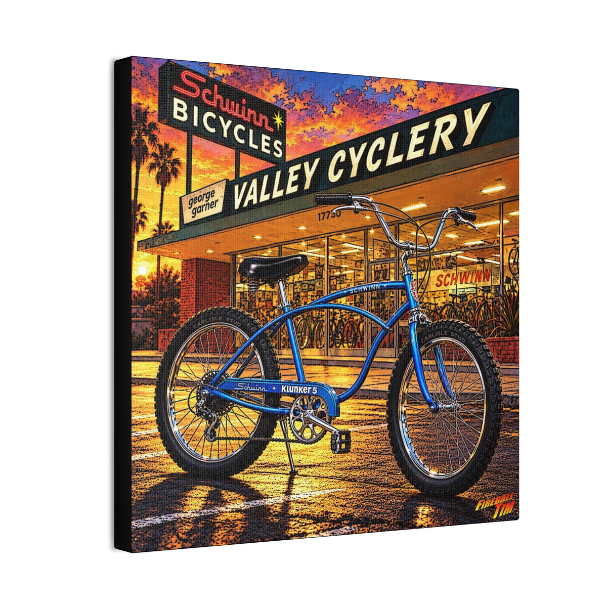 SCHWINN KLUNKER 5 BICYCLE Collectible Fireball Art Canvas Stretched Print