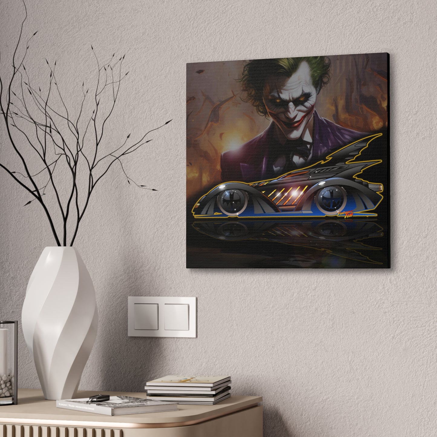 BATMAN FOREVER BATMOBILE Joker Fireball Art Canvas Print