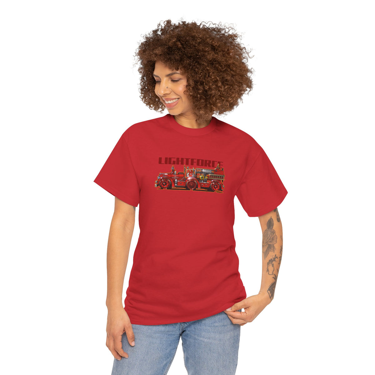 LIGHTFORCE VINTAGE 1940 AERIAL LADDER FIRE TRUCK Fireball Art Tee Shirt - Multiples