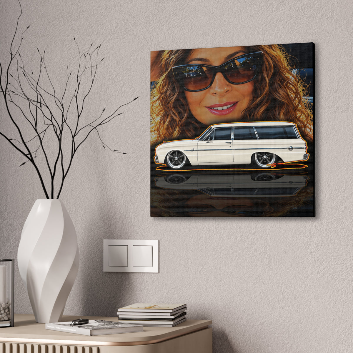 FORD FALCON WAGON Collectible Fireball Art Canvas Stretched Print