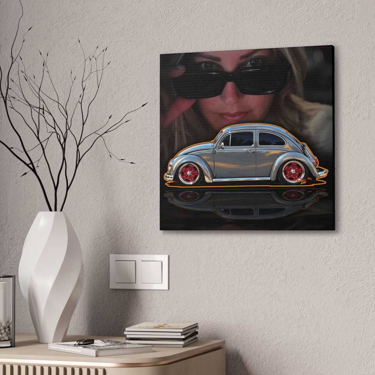 KUSTOM 1964 VW BUG Collectible Fireball Art Canvas Stretched Print
