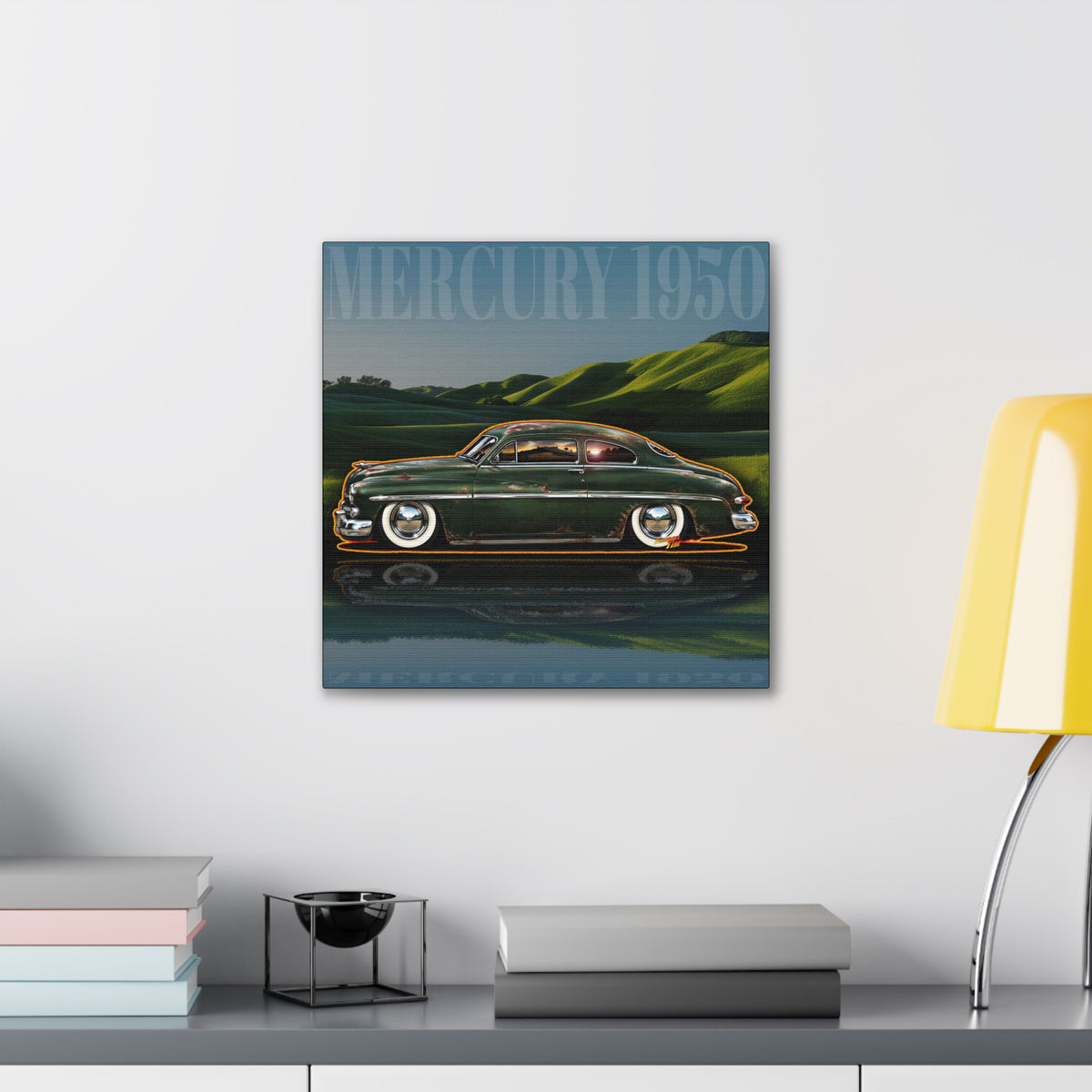 MERCURY COUPE 1950 Collectible Fireball Art Canvas Stretched Print