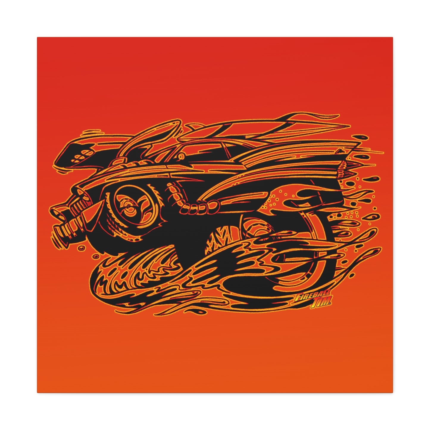HOT ROD CHEVY Muscle Car Fireball Art Canvas Wall Print - Multiple Sizes