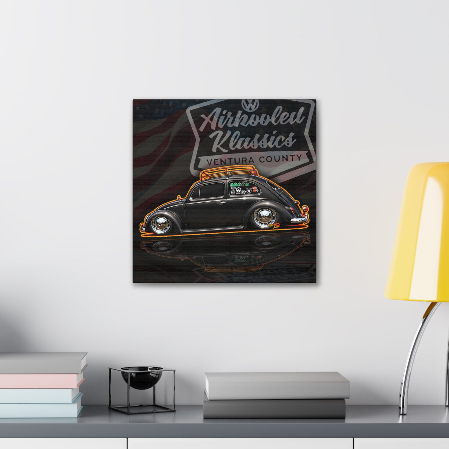 AIRKOOLED KLASSICS Custom VW Bug Collectible Fireball Art Canvas Stretched Print