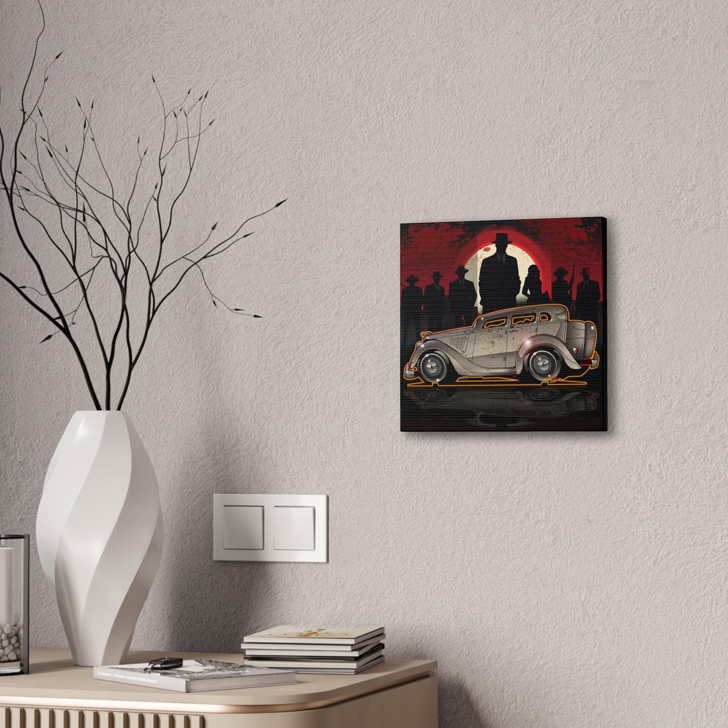 BONNIE & CLYDE 1934 Ford Model 730 Deluxe Sedan Fireball Art Canvas Print - 12x12