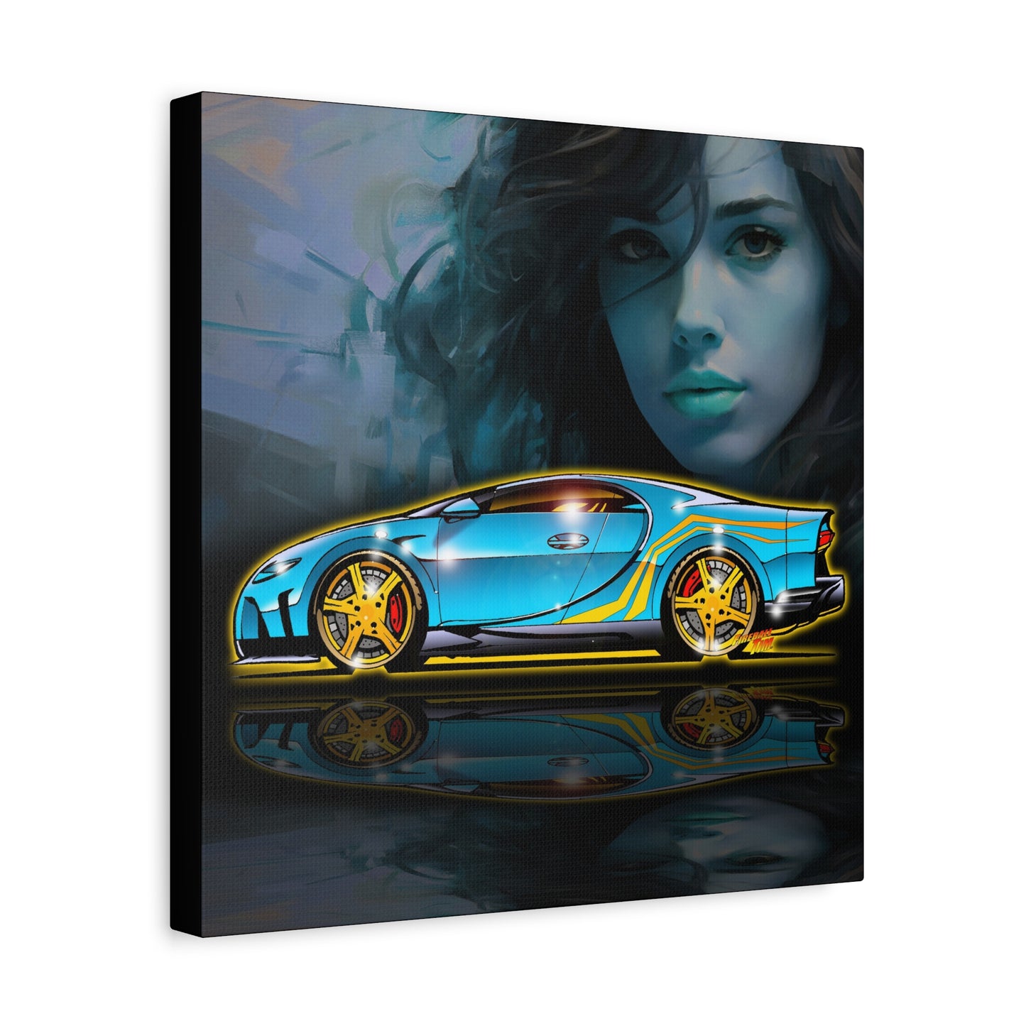 BUGATTI CHIRON Hypercar Fireball Art Canvas Wall Print