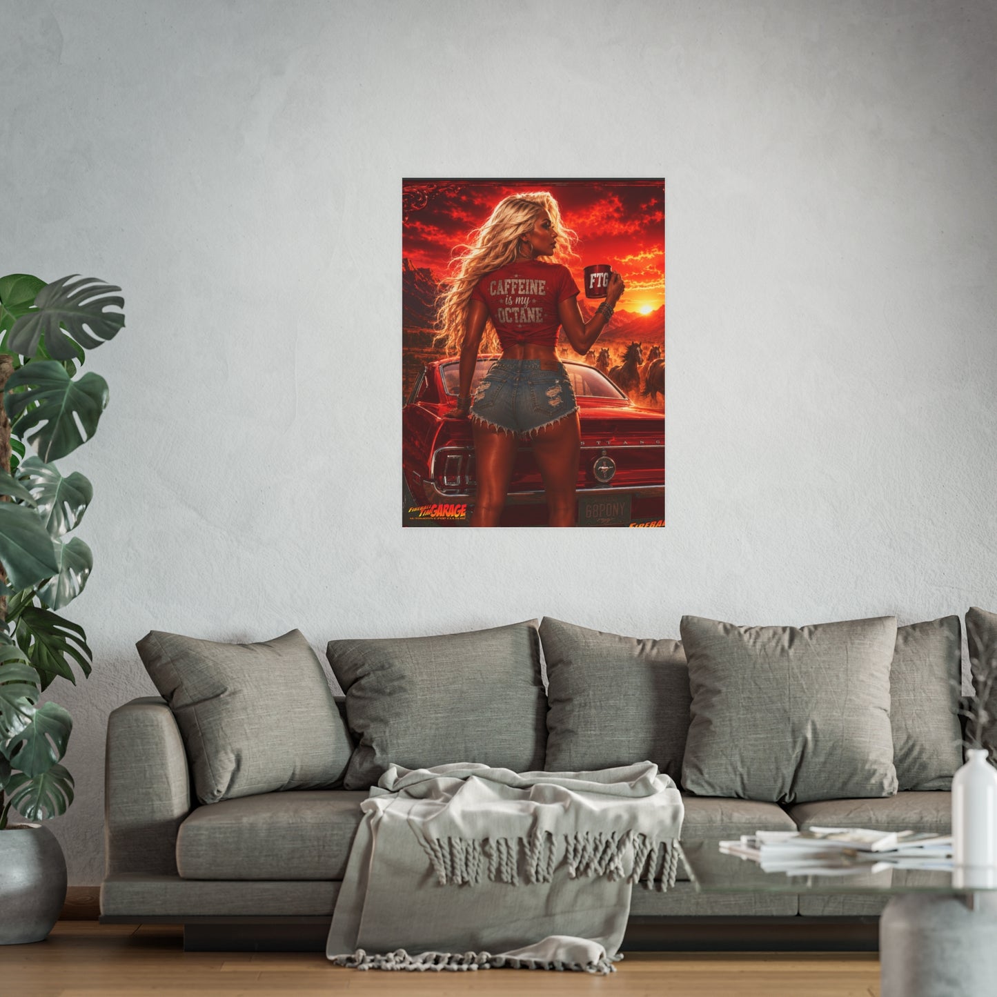 CINNABON FIRE ROAST Ford Mustang Vintage Fireball Art Travel Pinup Poster
