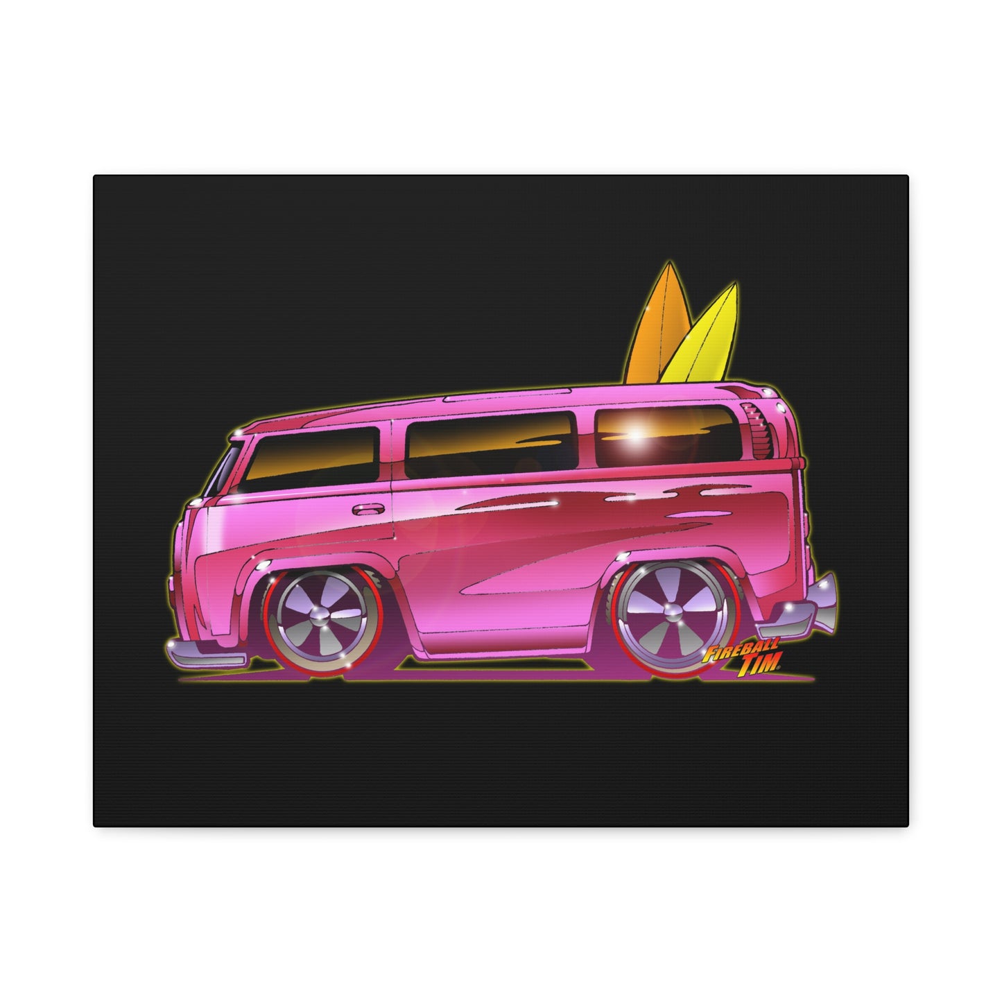HOT WHEELS PINK BEACH BOMB BUS Fireball Art Canvas Print