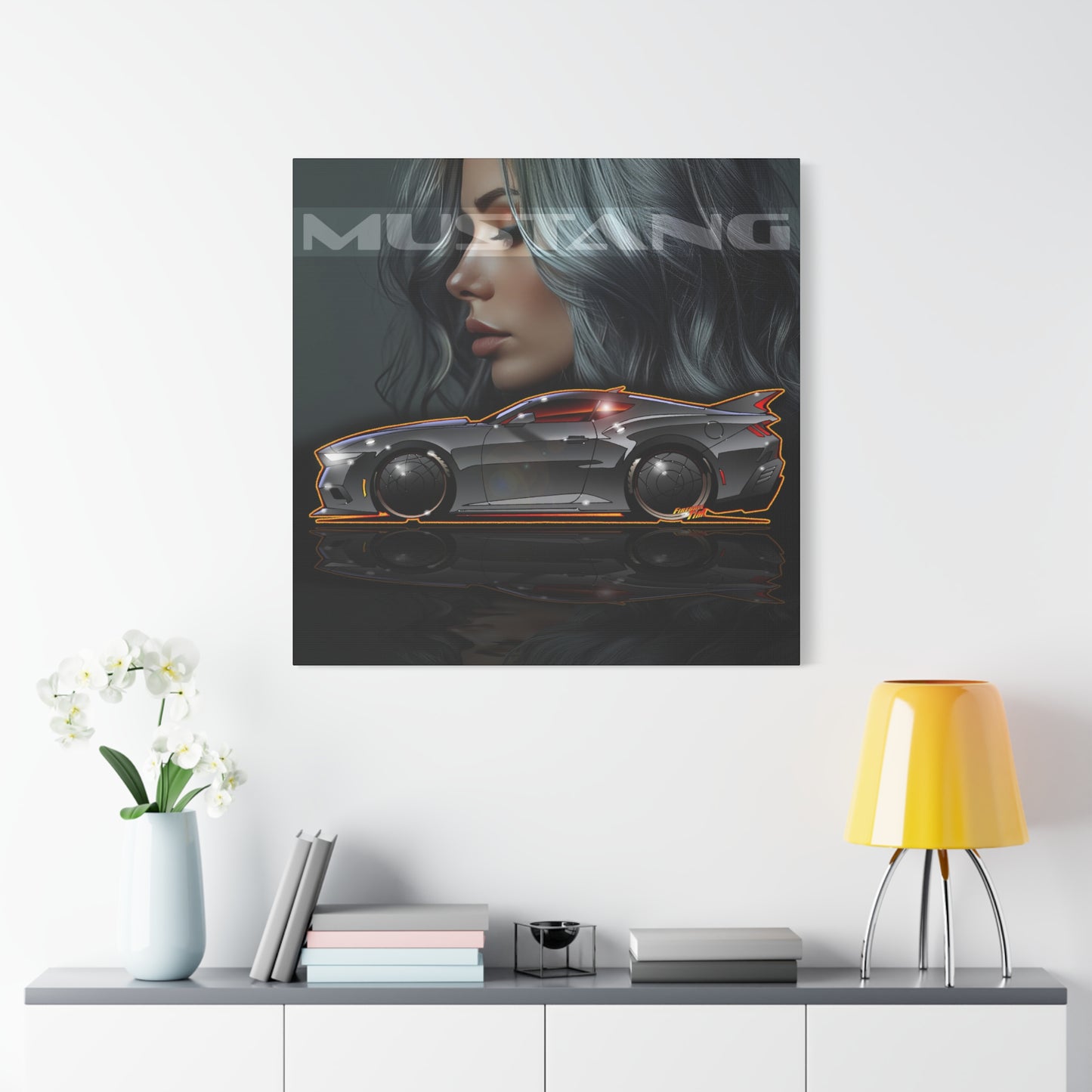 FORD MUSTANG 2025 Silver Streak Fireball Art Canvas Print